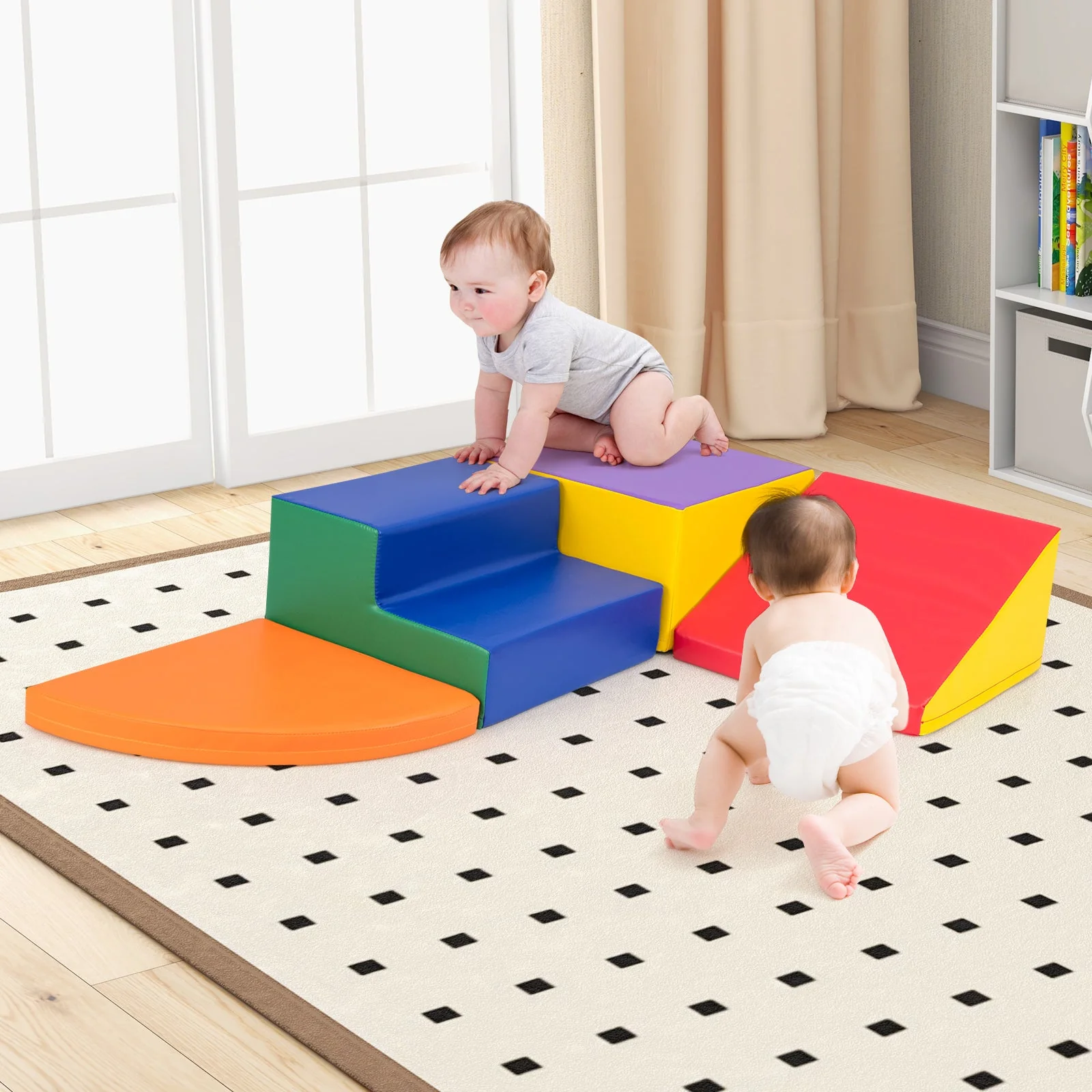 4-Piece Climb and Crawl Foam Block Play Set for Infant Baby-Red - Image 2