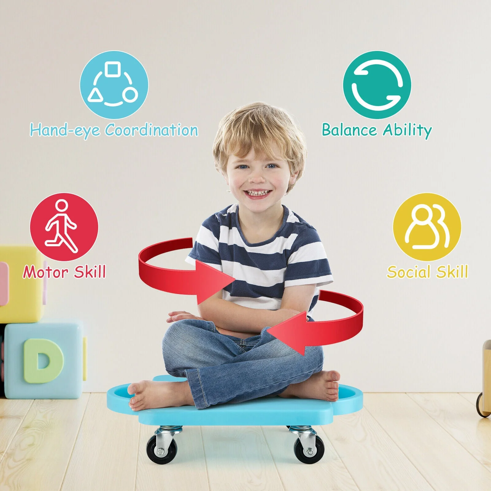 4 Pieces Kids Sitting Scooter Set with Non-marring Universal Casters-Multicolor - Image 3