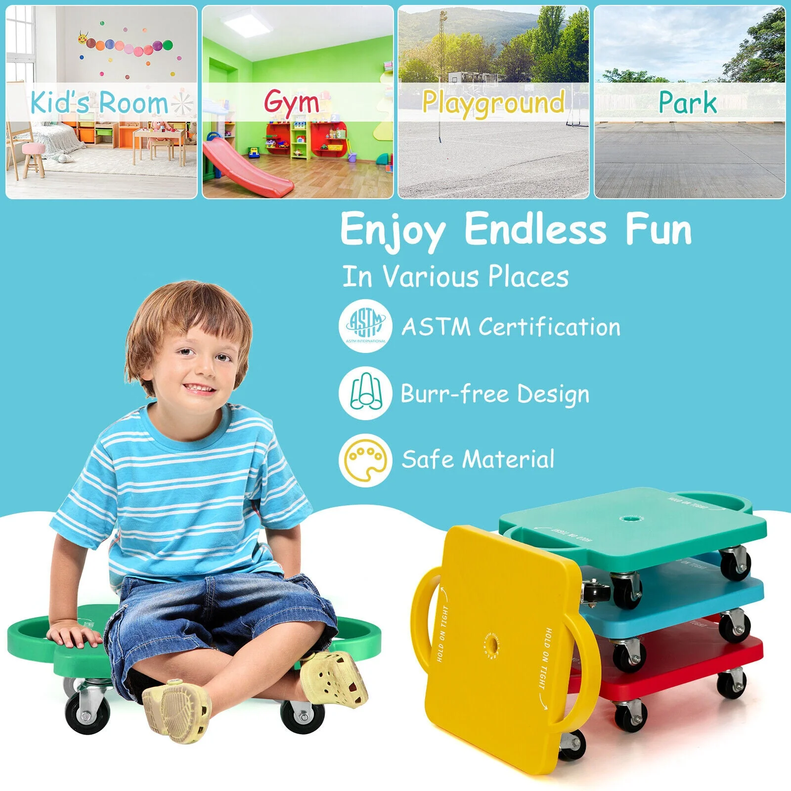 4 Pieces Kids Sitting Scooter Set with Non-marring Universal Casters-Multicolor - Image 5