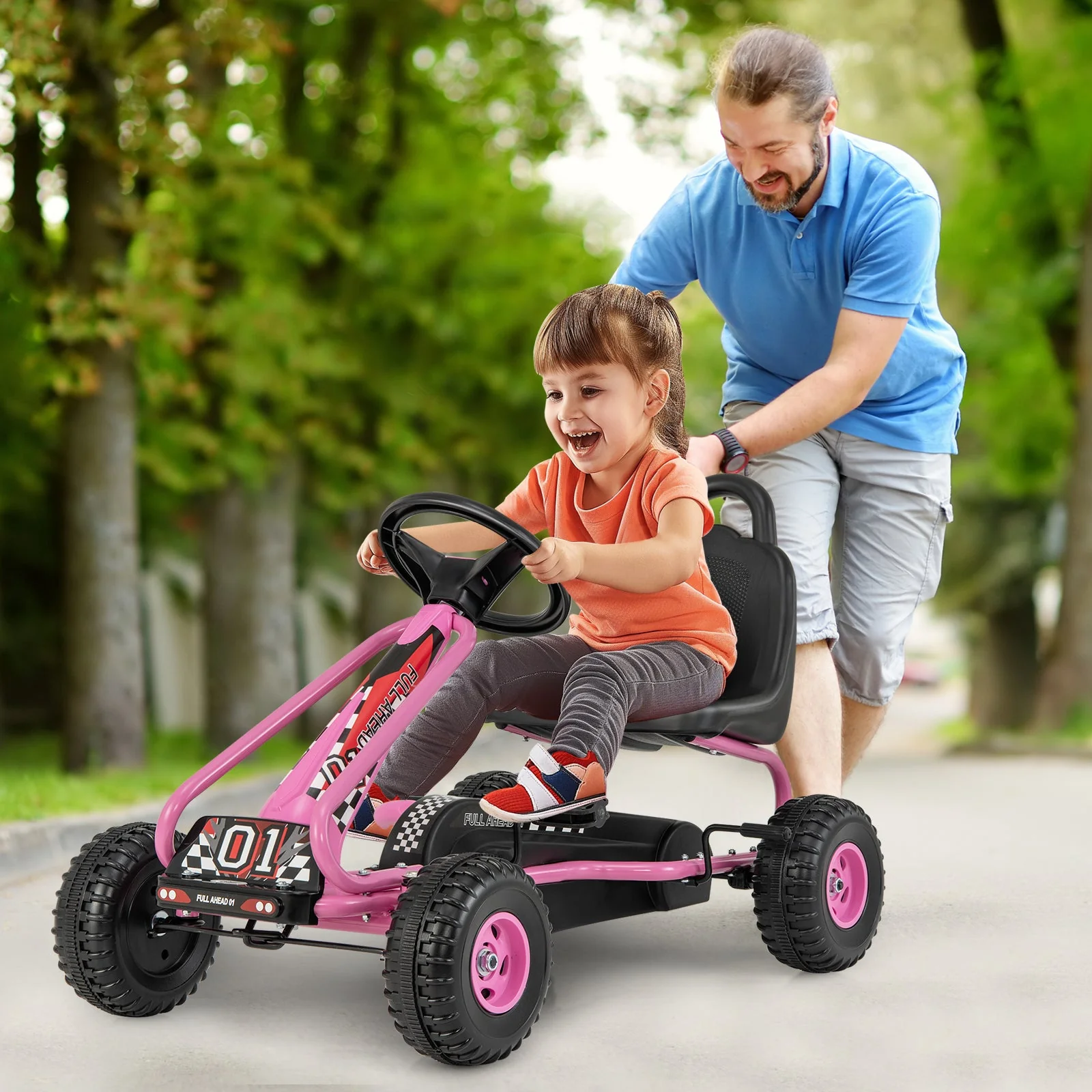 4 Wheel Pedal Powered Ride On Car with Adjustable Seat-Pink - Image 2