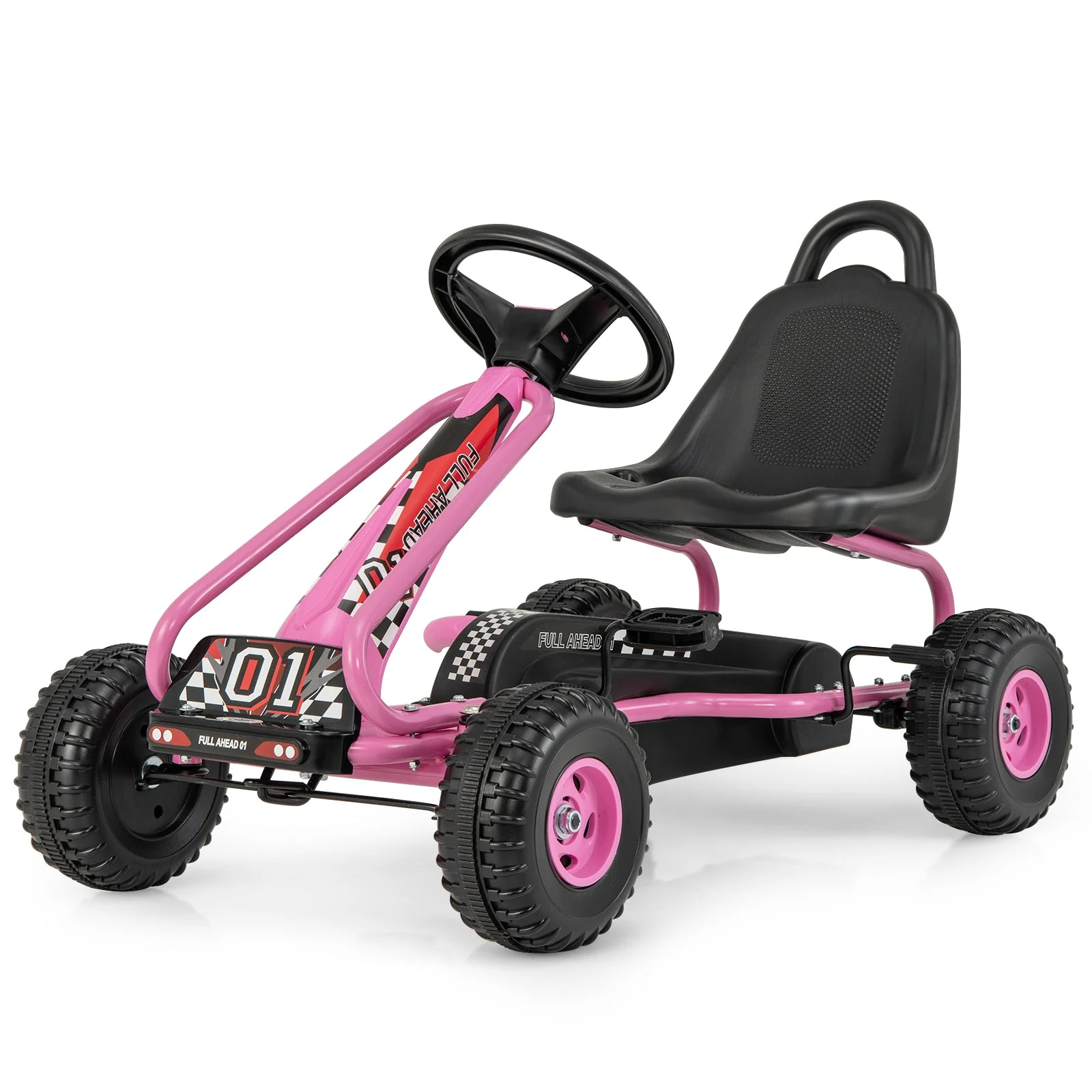 4 Wheel Pedal Powered Ride On Car with Adjustable Seat-Pink - Image 3