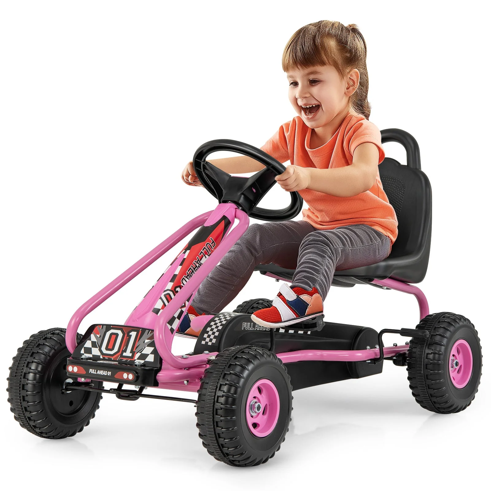 4 Wheel Pedal Powered Ride On Car with Adjustable Seat-Pink - Image 4