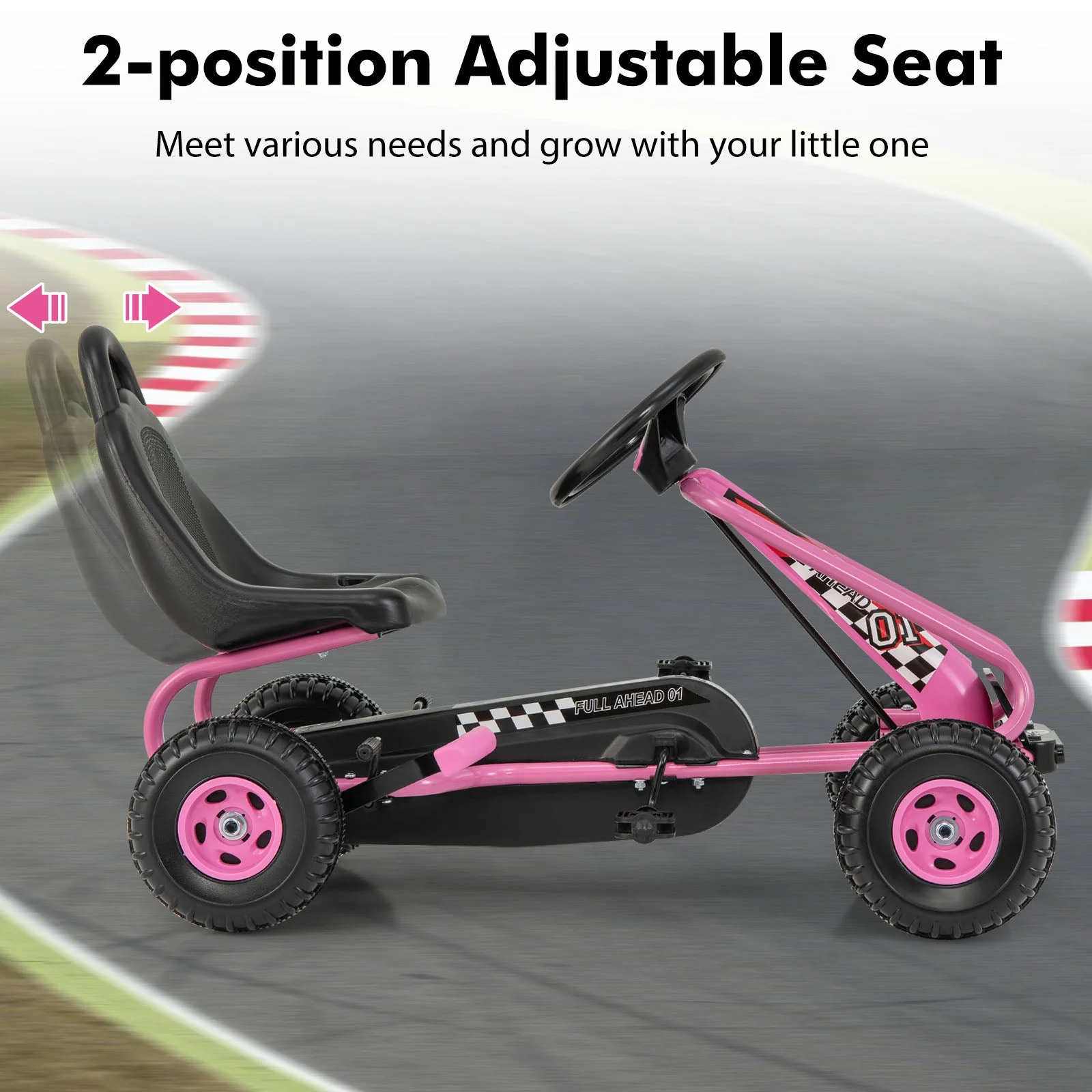 4 Wheel Pedal Powered Ride On Car with Adjustable Seat-Pink - Image 6