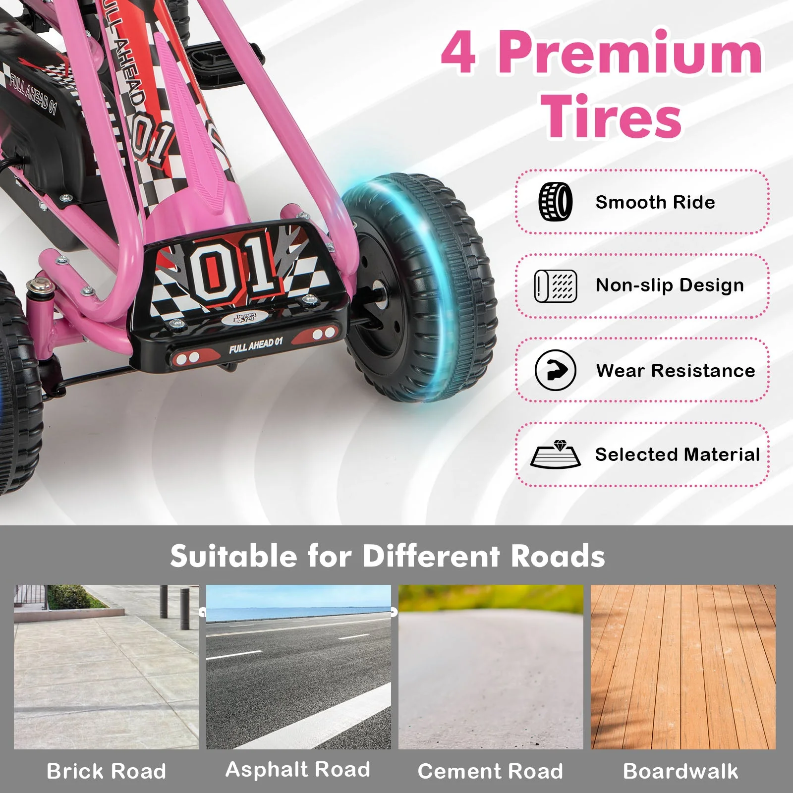 4 Wheel Pedal Powered Ride On Car with Adjustable Seat-Pink - Image 8