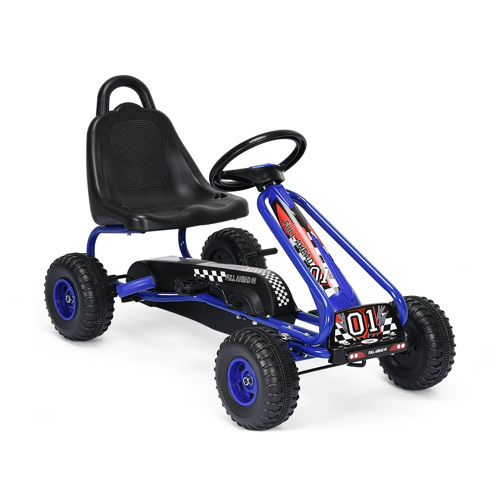 4 Wheel Pedal Powered Ride On with Adjustable Seat-Blue - Image 3