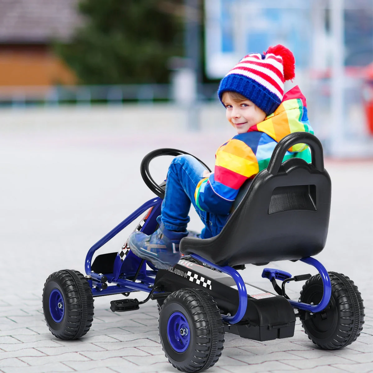 4 Wheel Pedal Powered Ride On with Adjustable Seat-Blue - Image 6