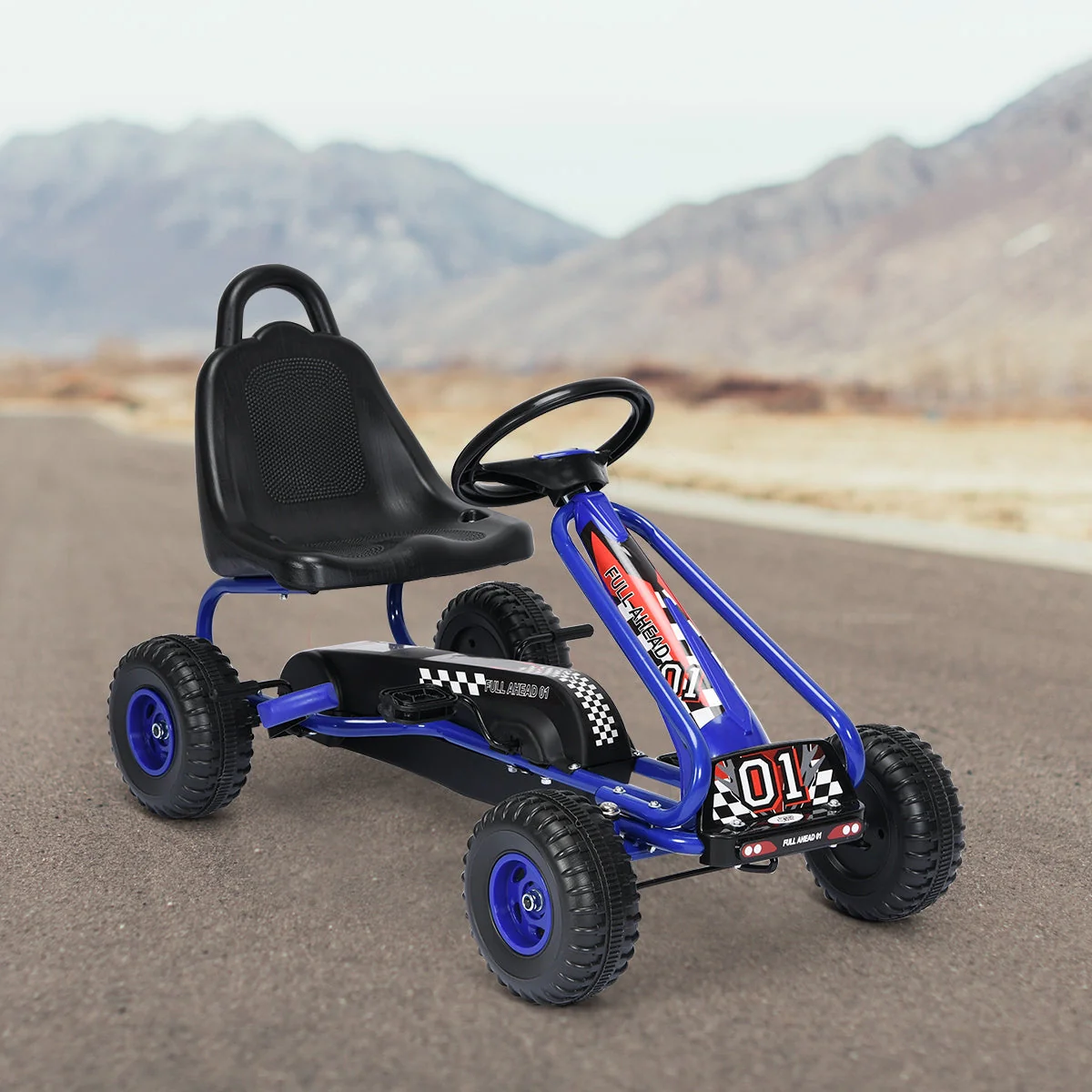 4 Wheel Pedal Powered Ride On with Adjustable Seat-Blue - Image 8