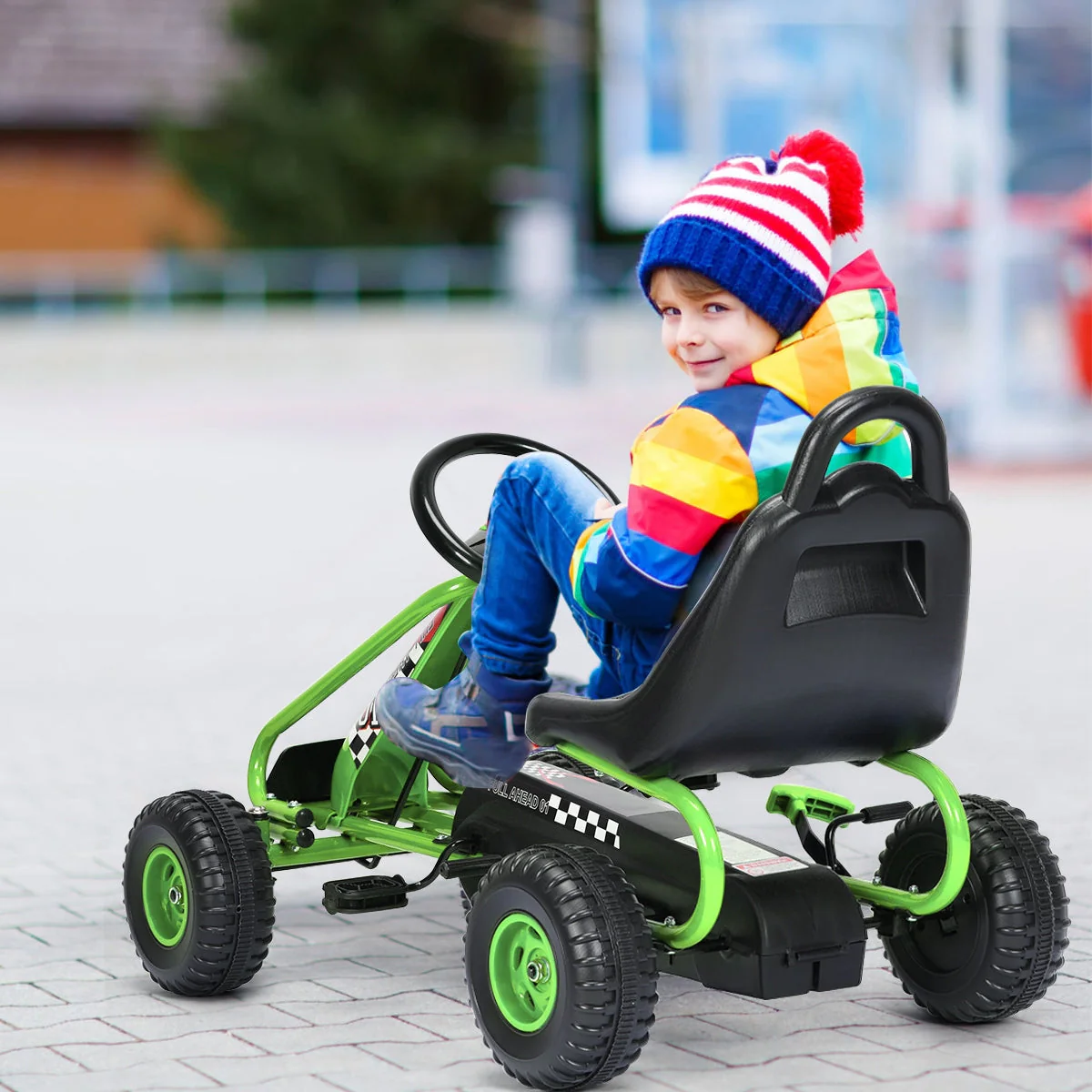 4 Wheel Pedal Powered Ride On with Adjustable Seat-Green - Image 2