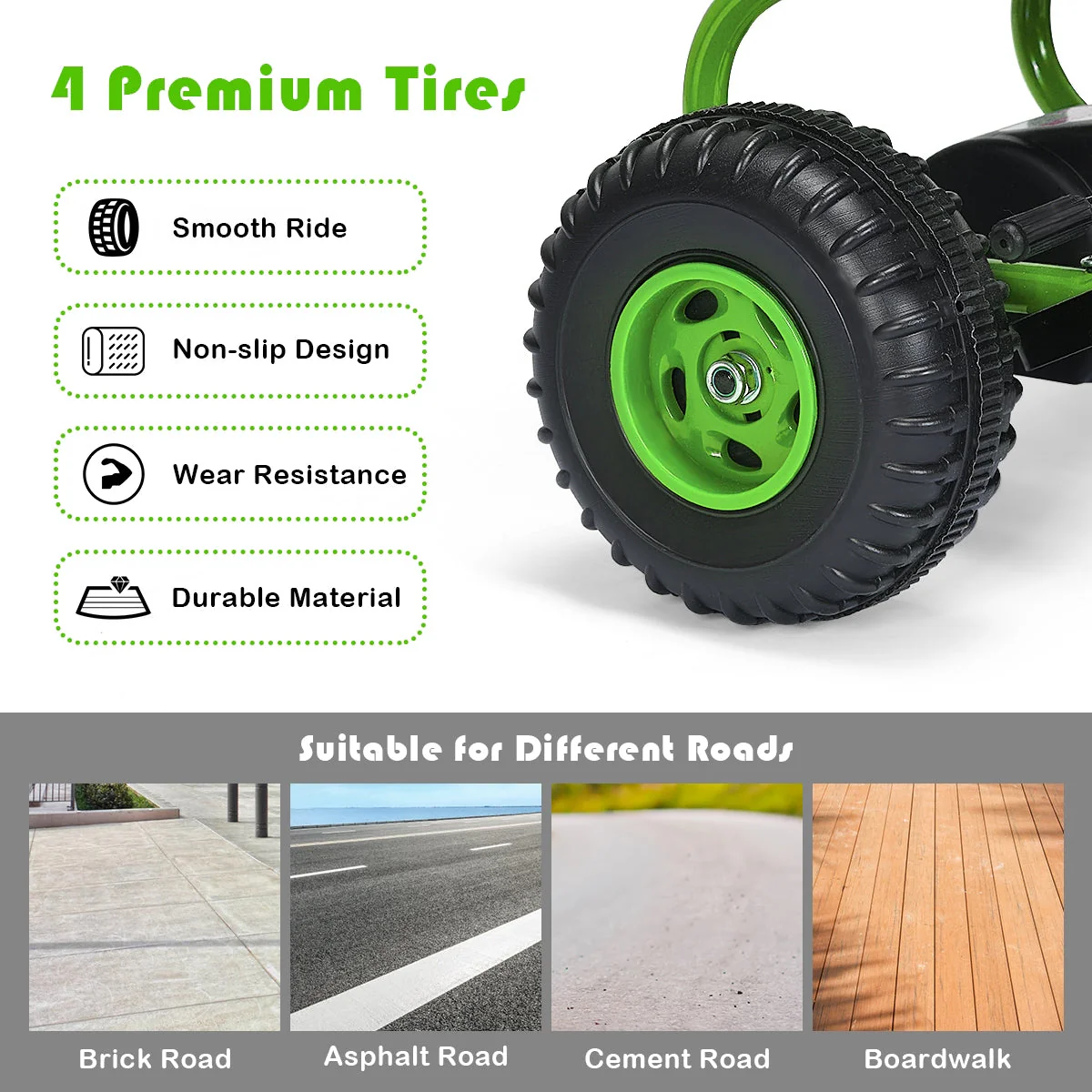 4 Wheel Pedal Powered Ride On with Adjustable Seat-Green - Image 5