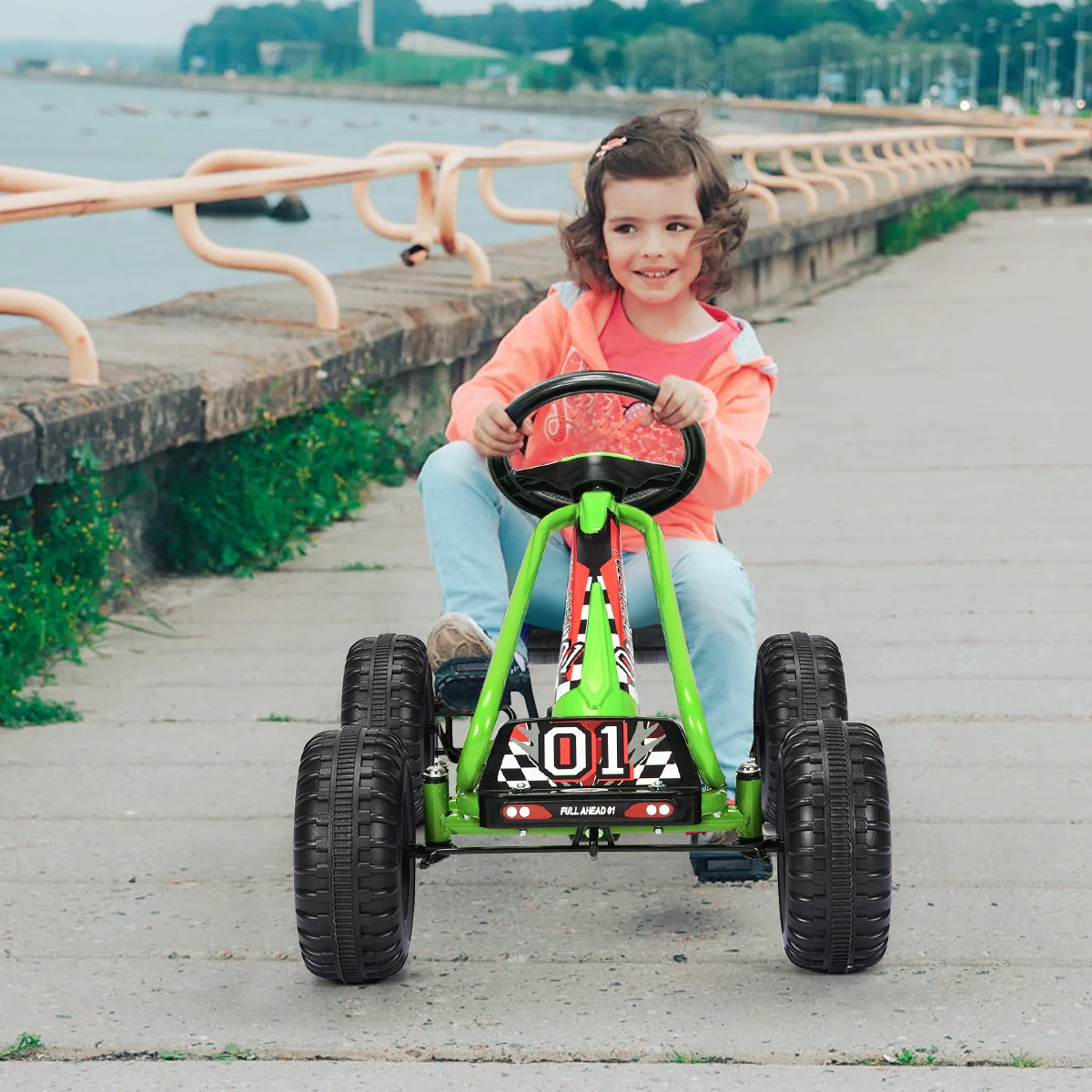 4 Wheel Pedal Powered Ride On with Adjustable Seat-Green - Image 7