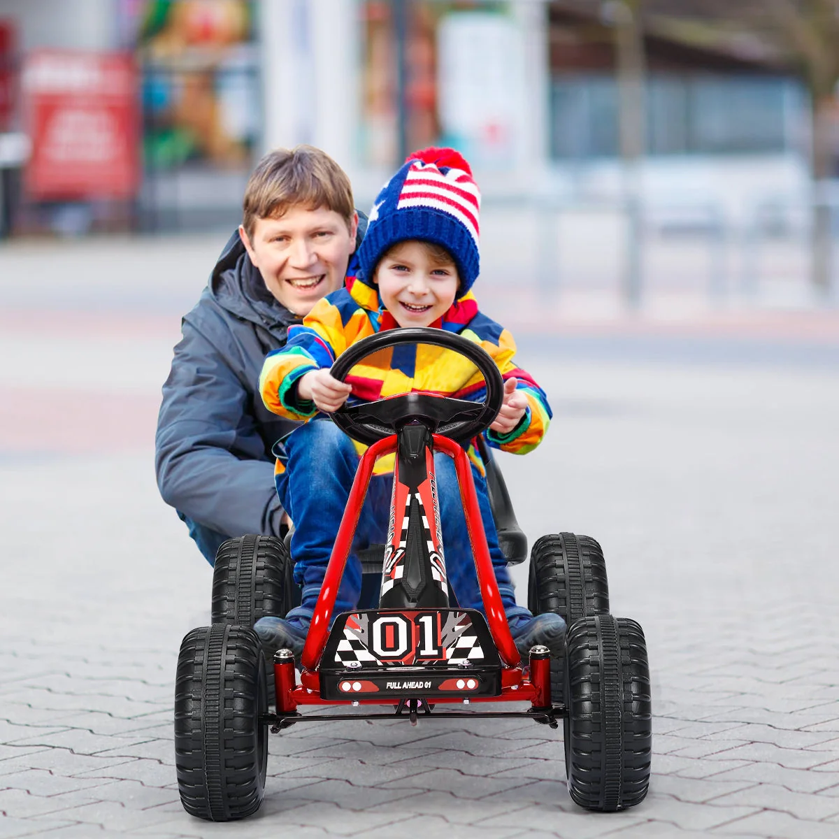4 Wheel Pedal Powered Ride On with Adjustable Seat-Red - Image 2