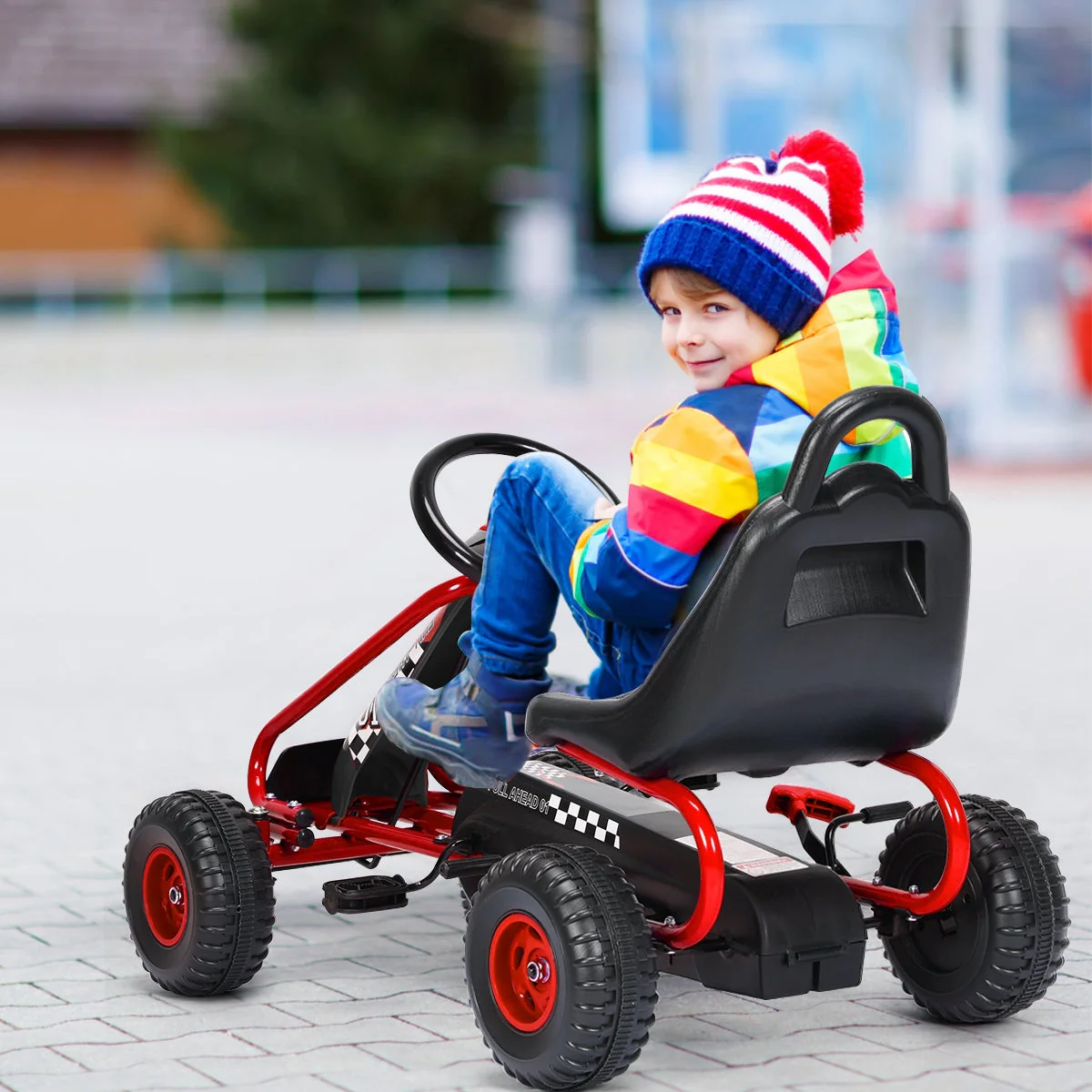 4 Wheel Pedal Powered Ride On with Adjustable Seat-Red - Image 7