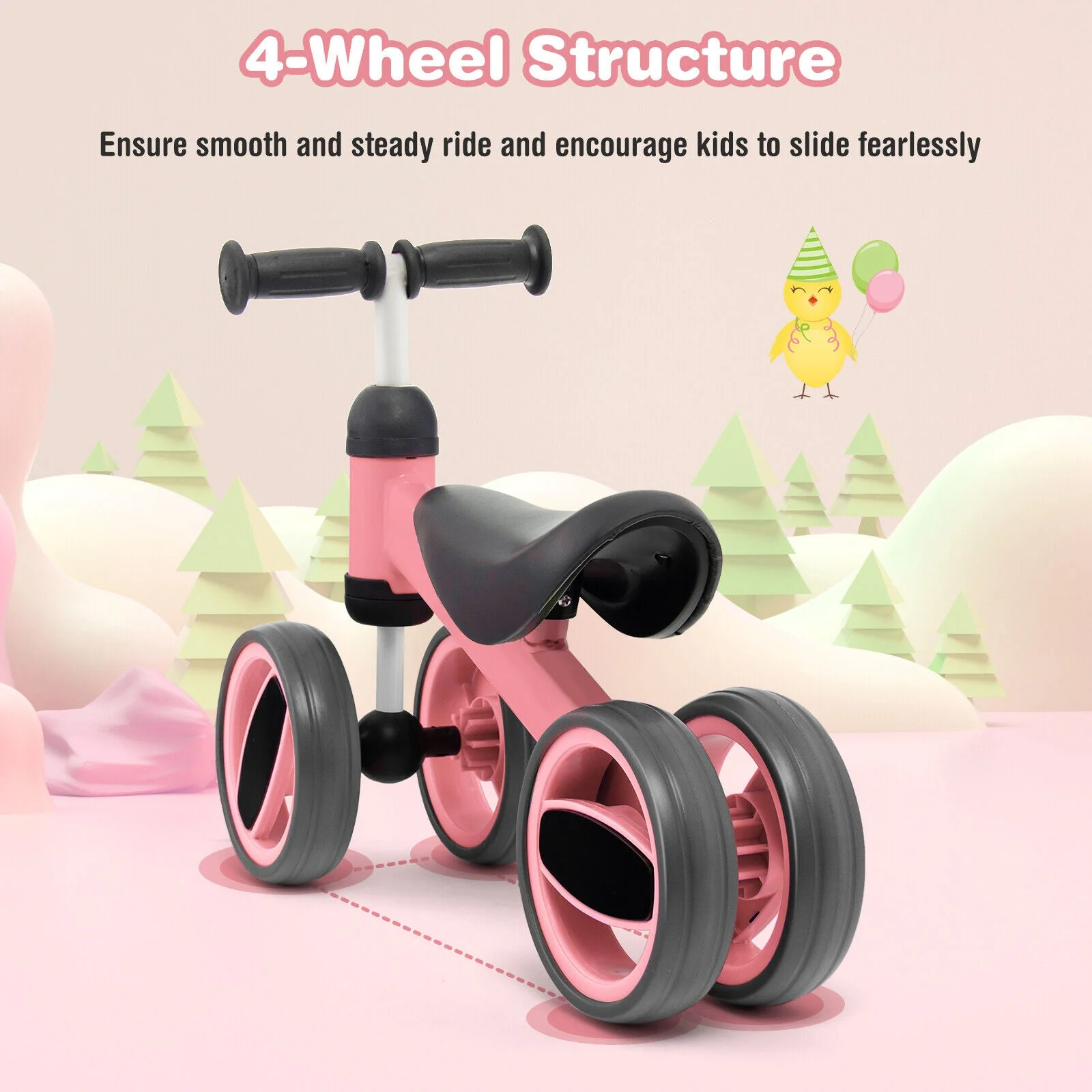 4 Wheels Baby Balance Bike Toy-Pink - Image 5