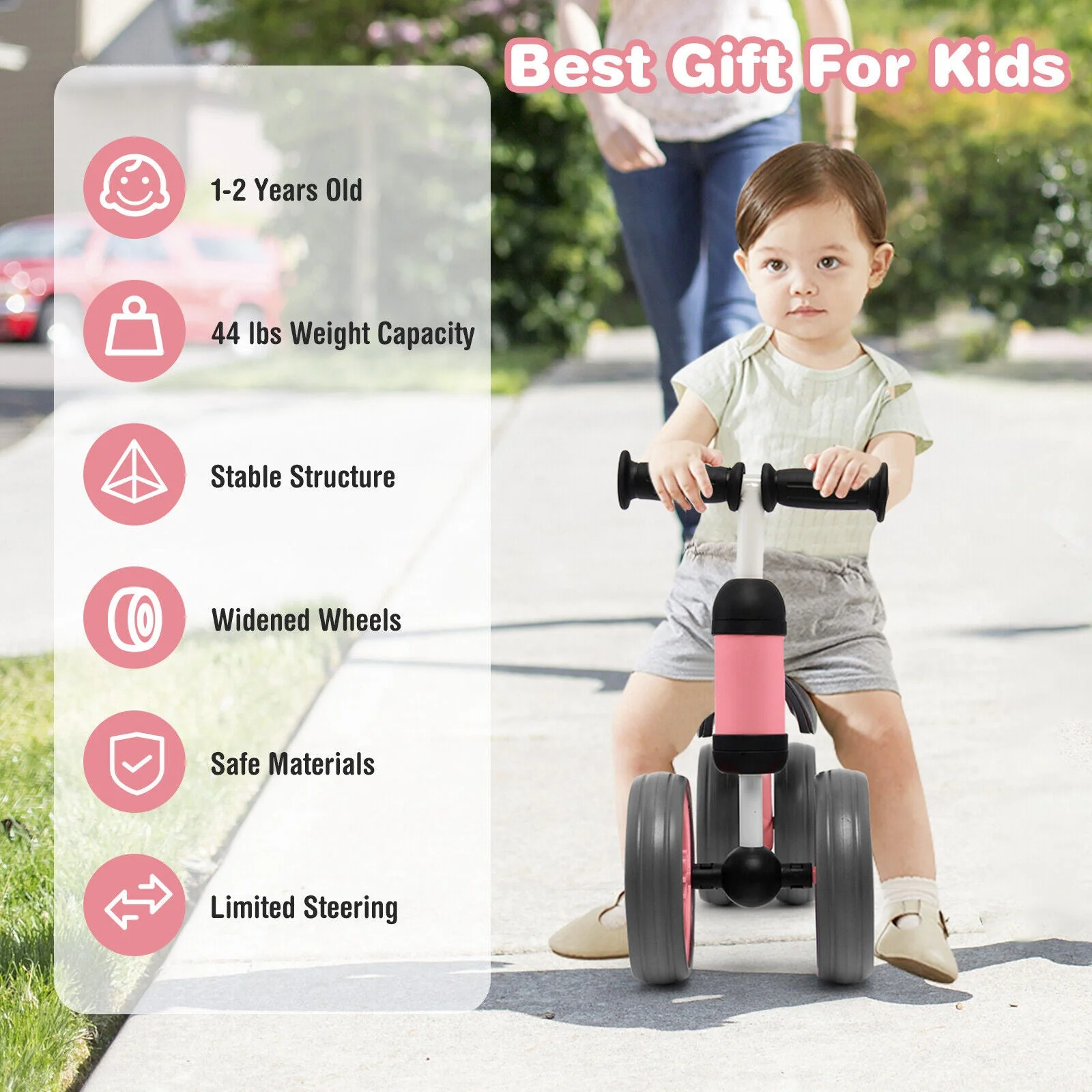4 Wheels Baby Balance Bike Toy-Pink - Image 7