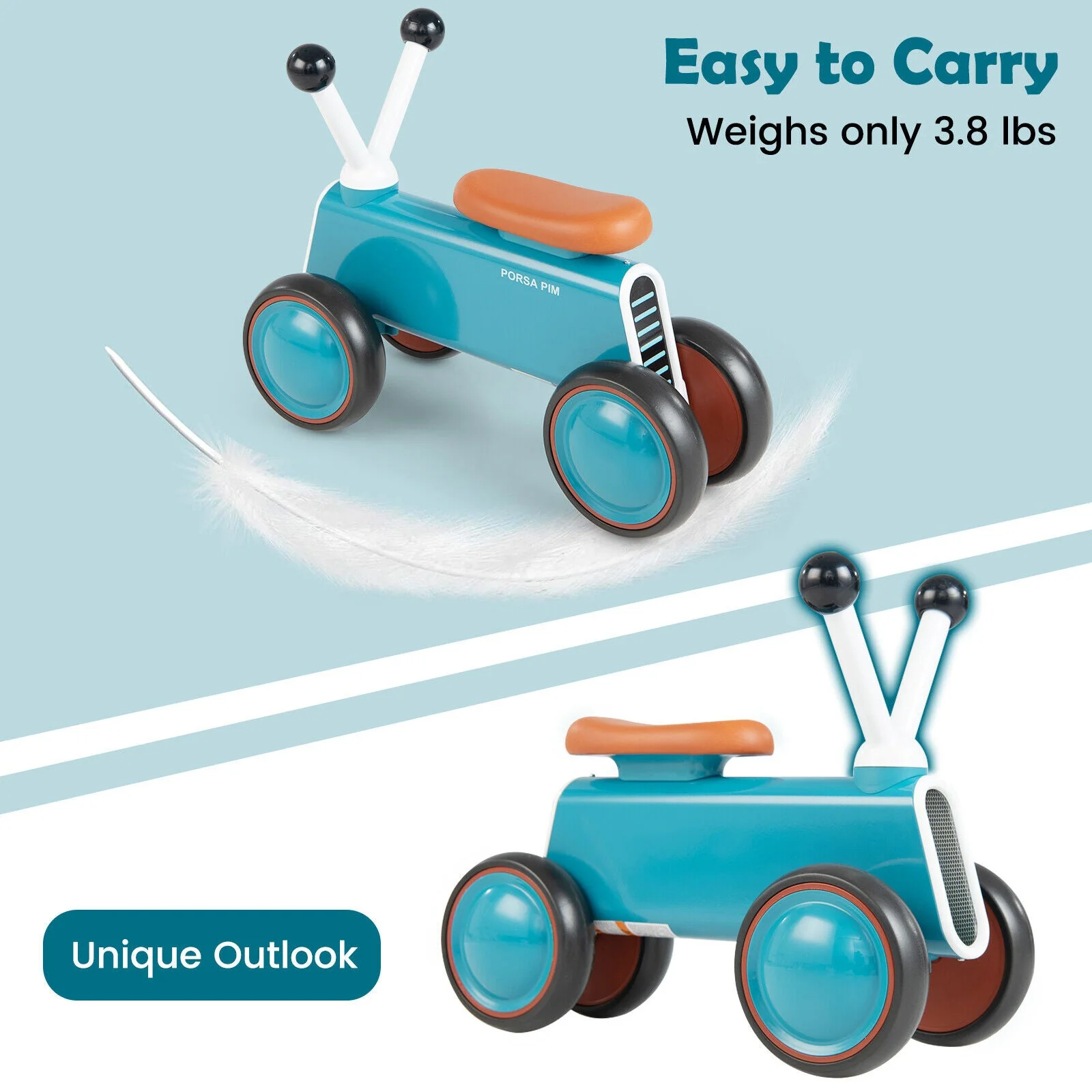 4 Wheels Baby Balance Bike without Pedal-Blue - Image 5