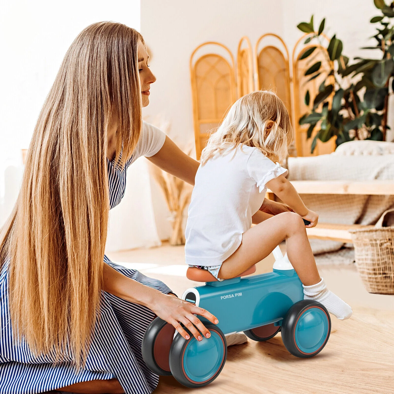 4 Wheels Baby Balance Bike without Pedal-Blue - Image 6