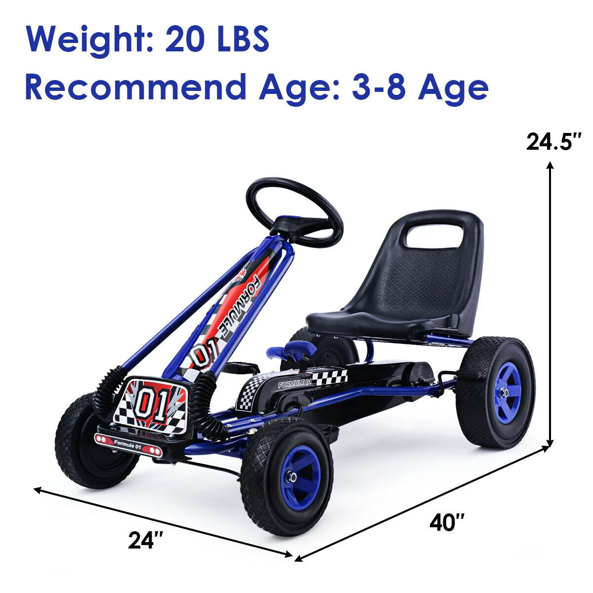 4 Wheels Kids Ride On Pedal Powered Bike Go Kart Racer Car Outdoor Play Toy-Blue - Image 3