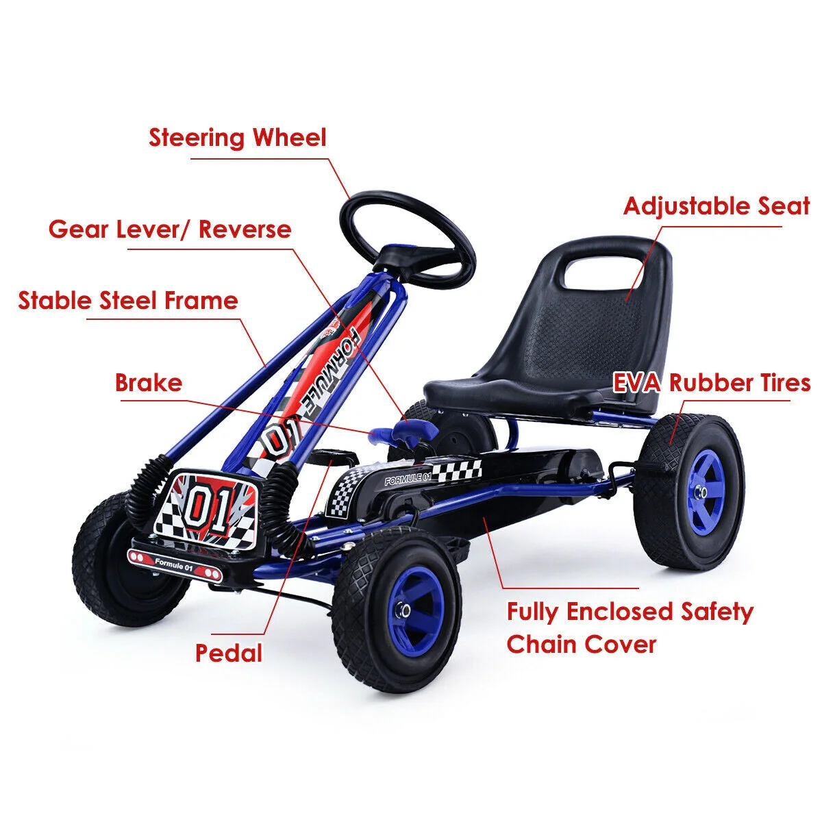 4 Wheels Kids Ride On Pedal Powered Bike Go Kart Racer Car Outdoor Play Toy-Blue - Image 4