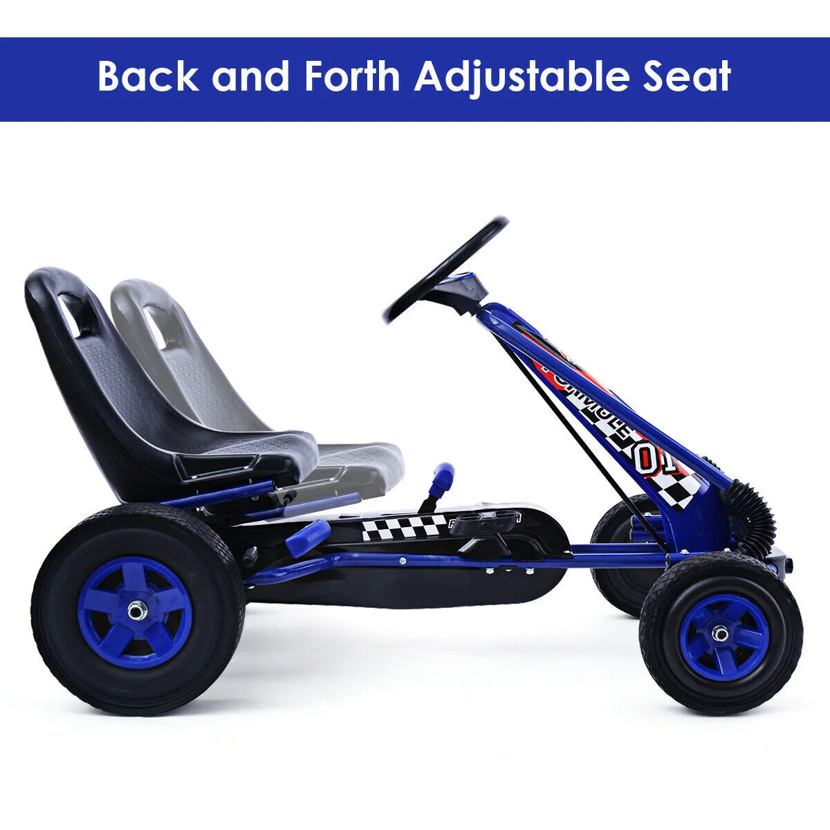 4 Wheels Kids Ride On Pedal Powered Bike Go Kart Racer Car Outdoor Play Toy-Blue - Image 5