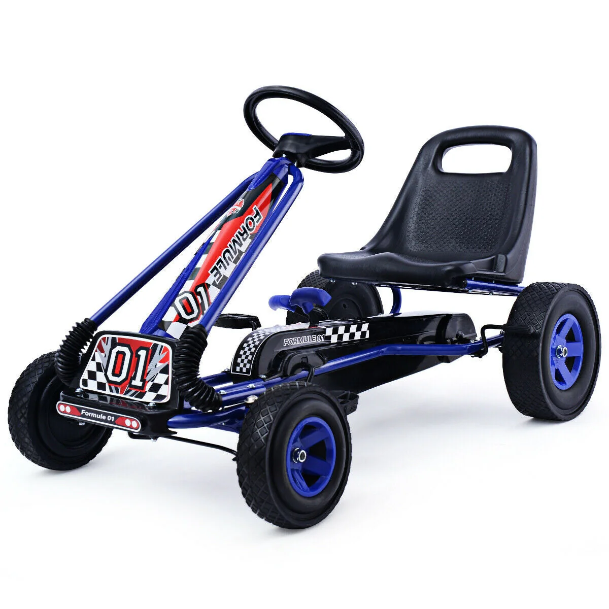 4 Wheels Kids Ride On Pedal Powered Bike Go Kart Racer Car Outdoor Play Toy-Blue - Image 7