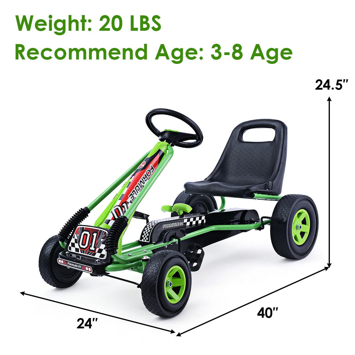 4 Wheels Kids Ride On Pedal Powered Bike Go Kart Racer Car Outdoor Play Toy-Green - Image 4