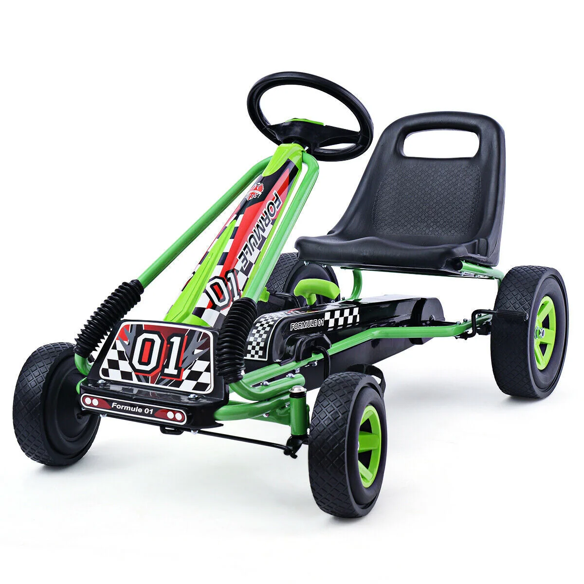 4 Wheels Kids Ride On Pedal Powered Bike Go Kart Racer Car Outdoor Play Toy-Green - Image 5