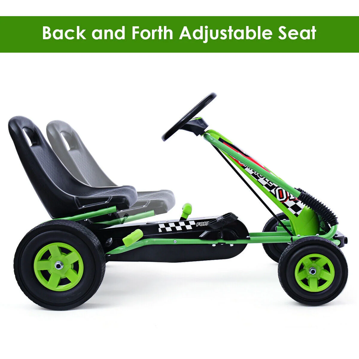 4 Wheels Kids Ride On Pedal Powered Bike Go Kart Racer Car Outdoor Play Toy-Green - Image 7