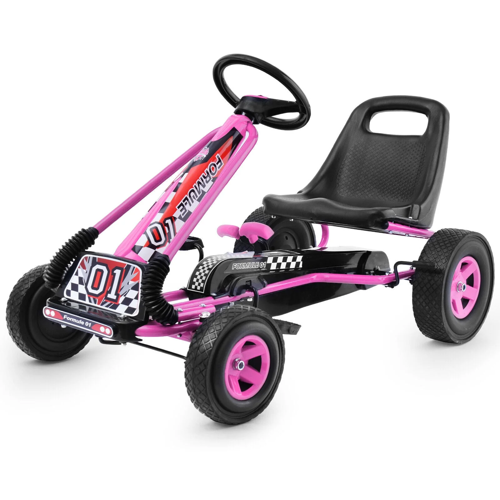 4 Wheels Kids Ride On Pedal Powered Bike Go Kart Racer Car Outdoor Play Toy-Pink - Image 2