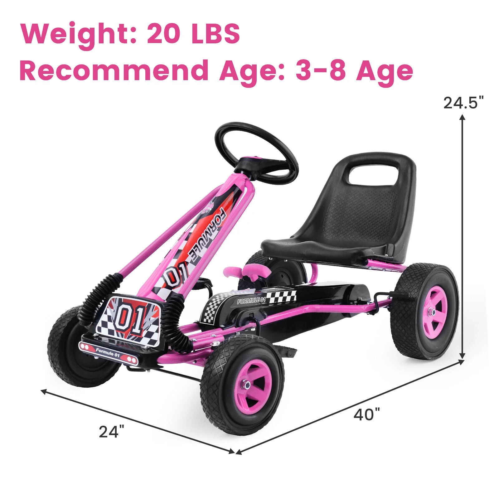 4 Wheels Kids Ride On Pedal Powered Bike Go Kart Racer Car Outdoor Play Toy-Pink - Image 3