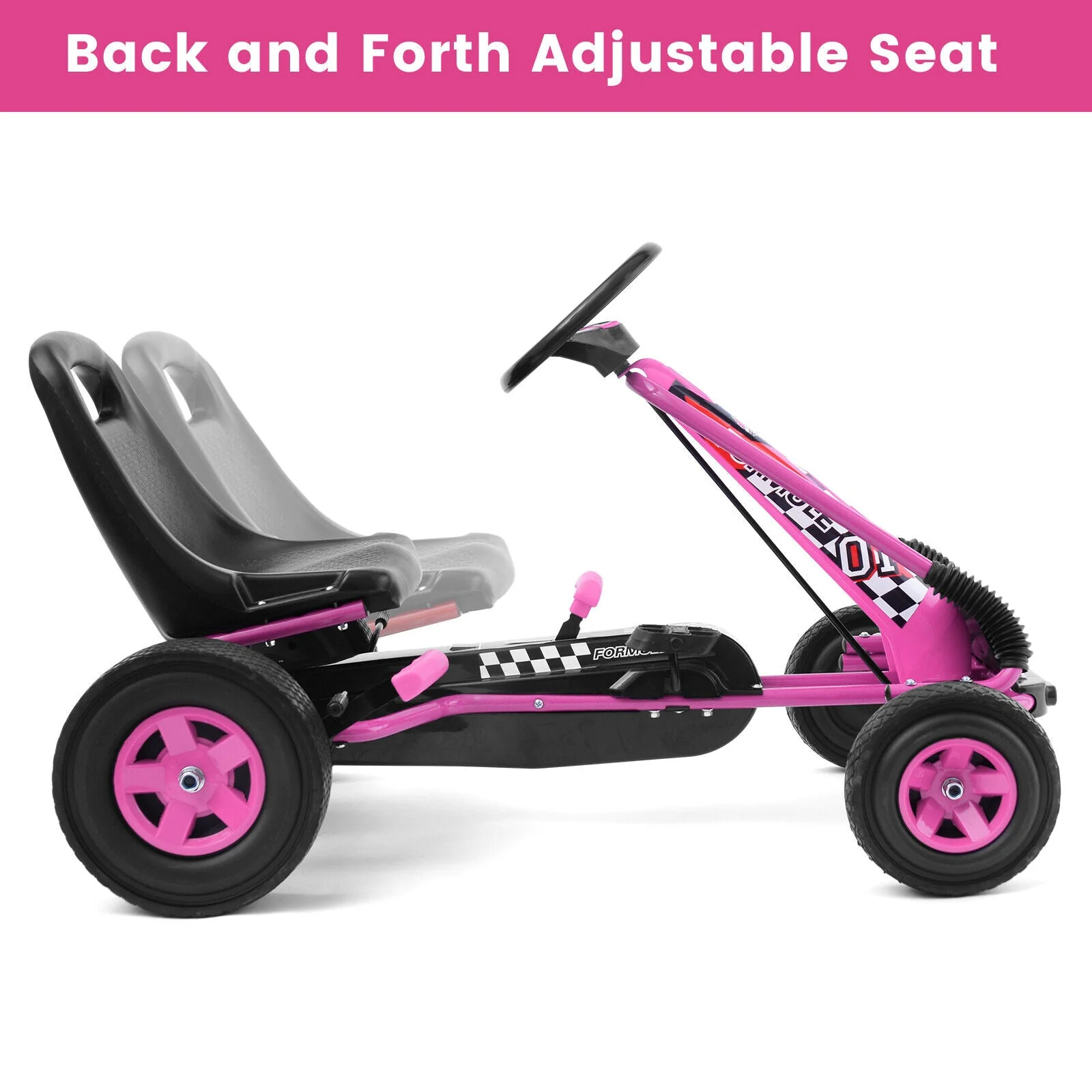 4 Wheels Kids Ride On Pedal Powered Bike Go Kart Racer Car Outdoor Play Toy-Pink - Image 4