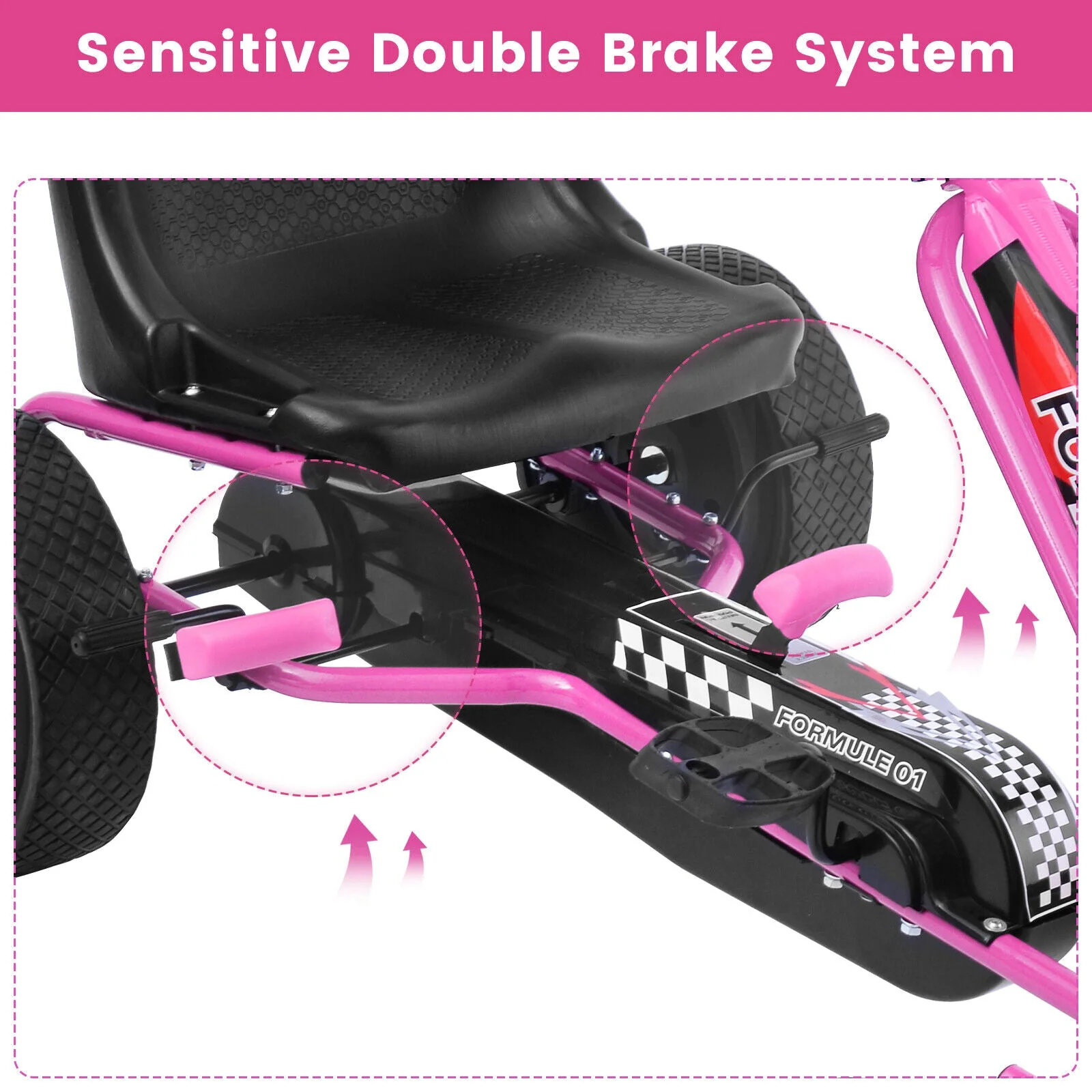 4 Wheels Kids Ride On Pedal Powered Bike Go Kart Racer Car Outdoor Play Toy-Pink - Image 7