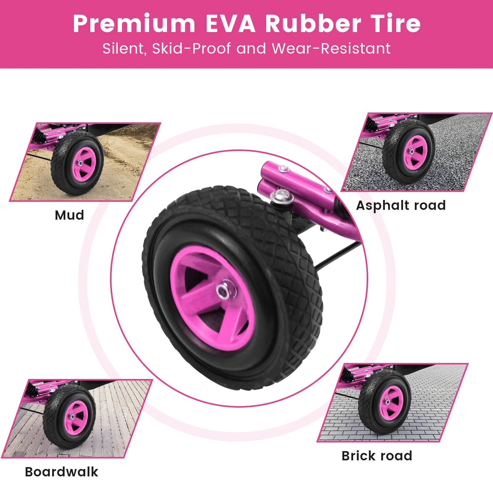4 Wheels Kids Ride On Pedal Powered Bike Go Kart Racer Car Outdoor Play Toy-Pink - Image 8