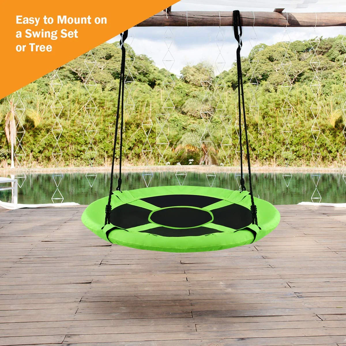 40 Inch Flying Saucer Tree Swing Indoor Outdoor Play Set-Green - Image 7