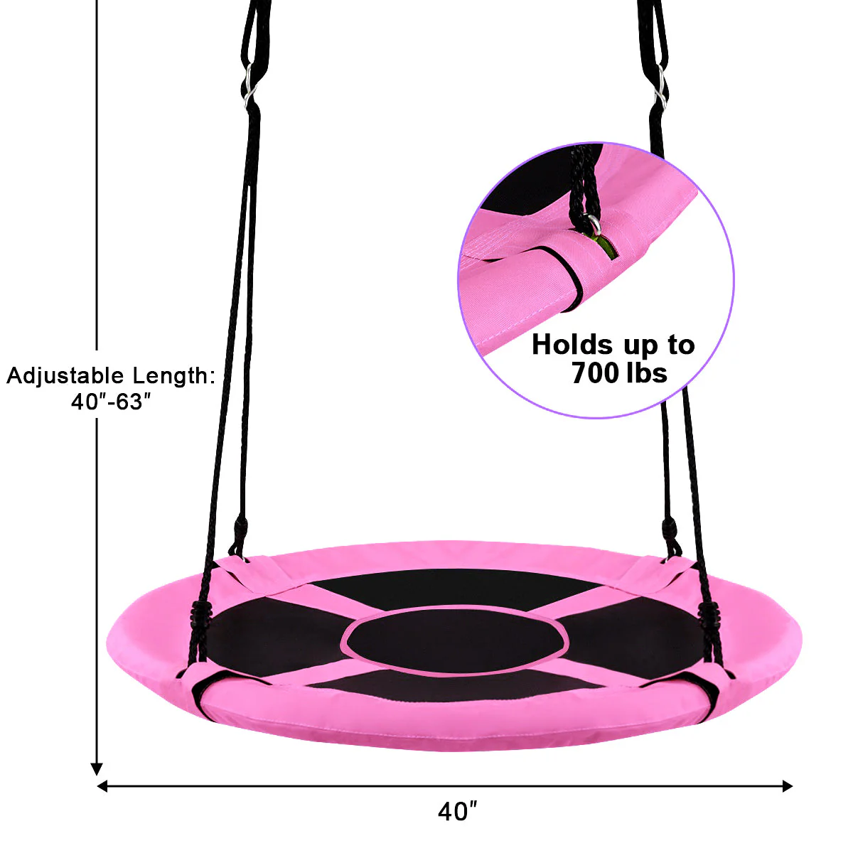 40 Inch Flying Saucer Tree Swing Indoor Outdoor Play Set-Pink - Image 5