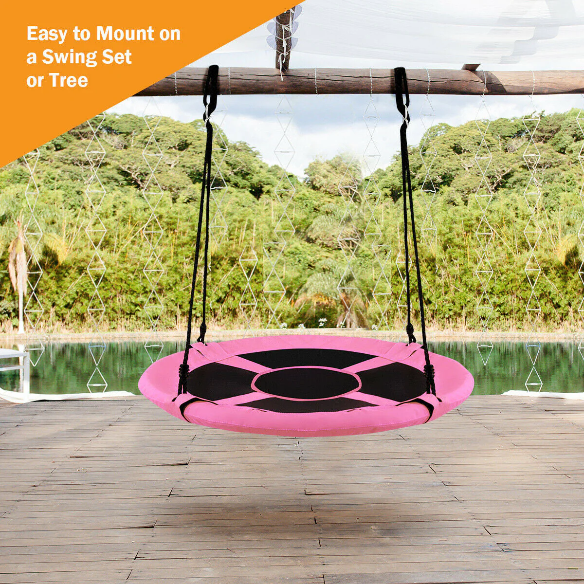 40 Inch Flying Saucer Tree Swing Indoor Outdoor Play Set-Pink - Image 6