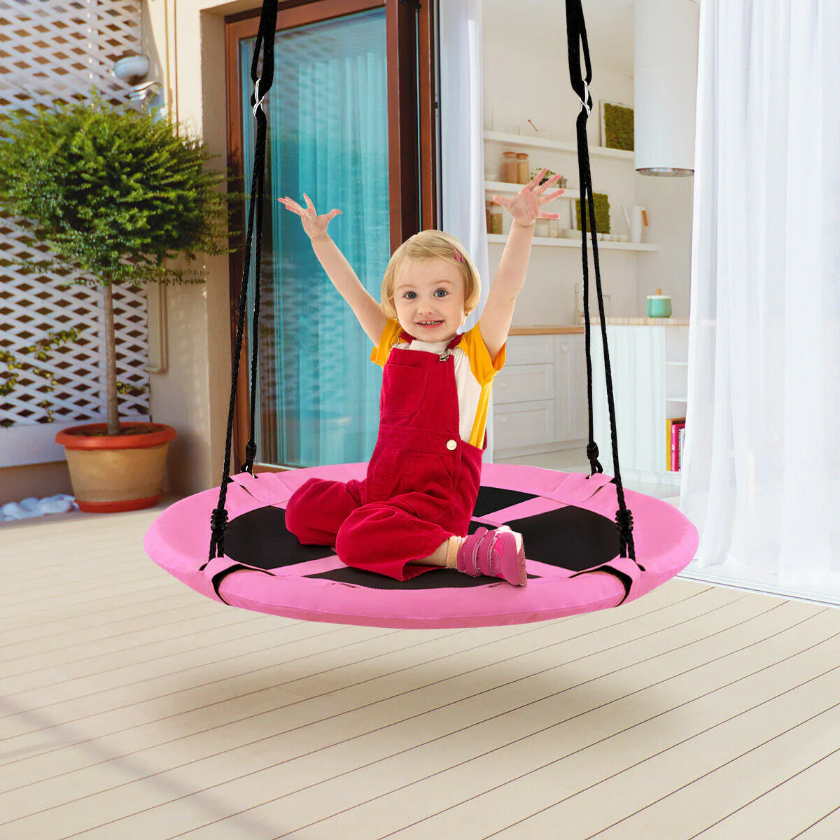 40 Inch Flying Saucer Tree Swing Indoor Outdoor Play Set-Pink - Image 7