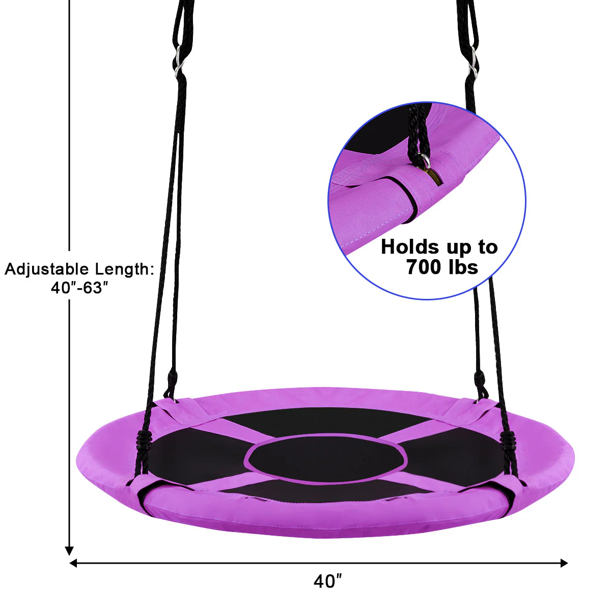 40 Inch Flying Saucer Tree Swing Indoor Outdoor Play Set-Purple - Image 5