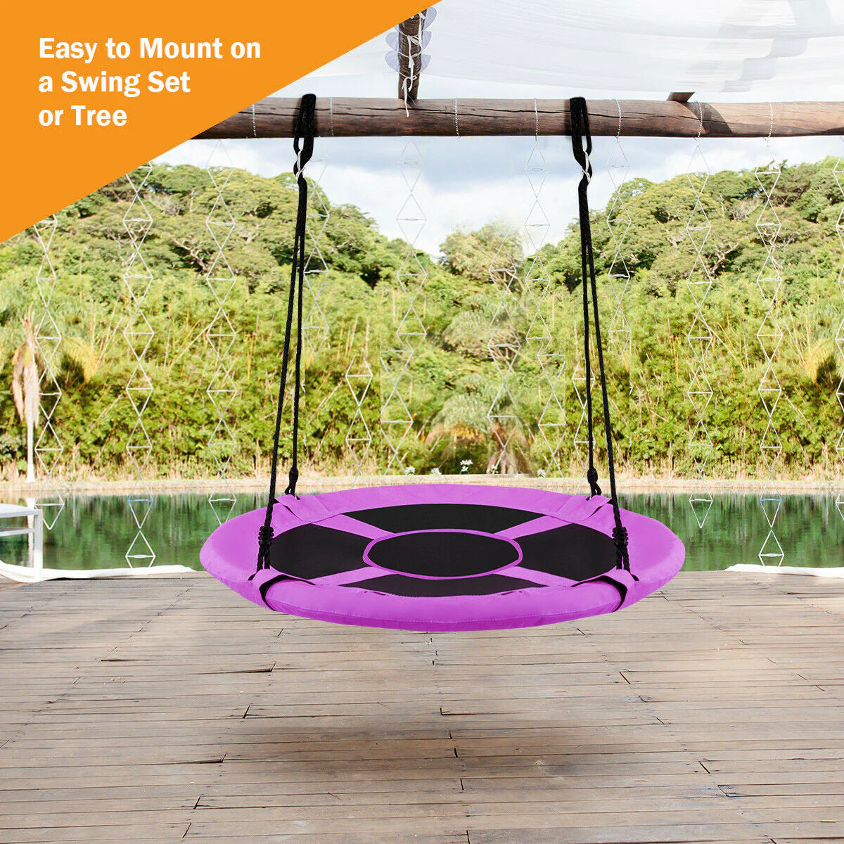 40 Inch Flying Saucer Tree Swing Indoor Outdoor Play Set-Purple - Image 6