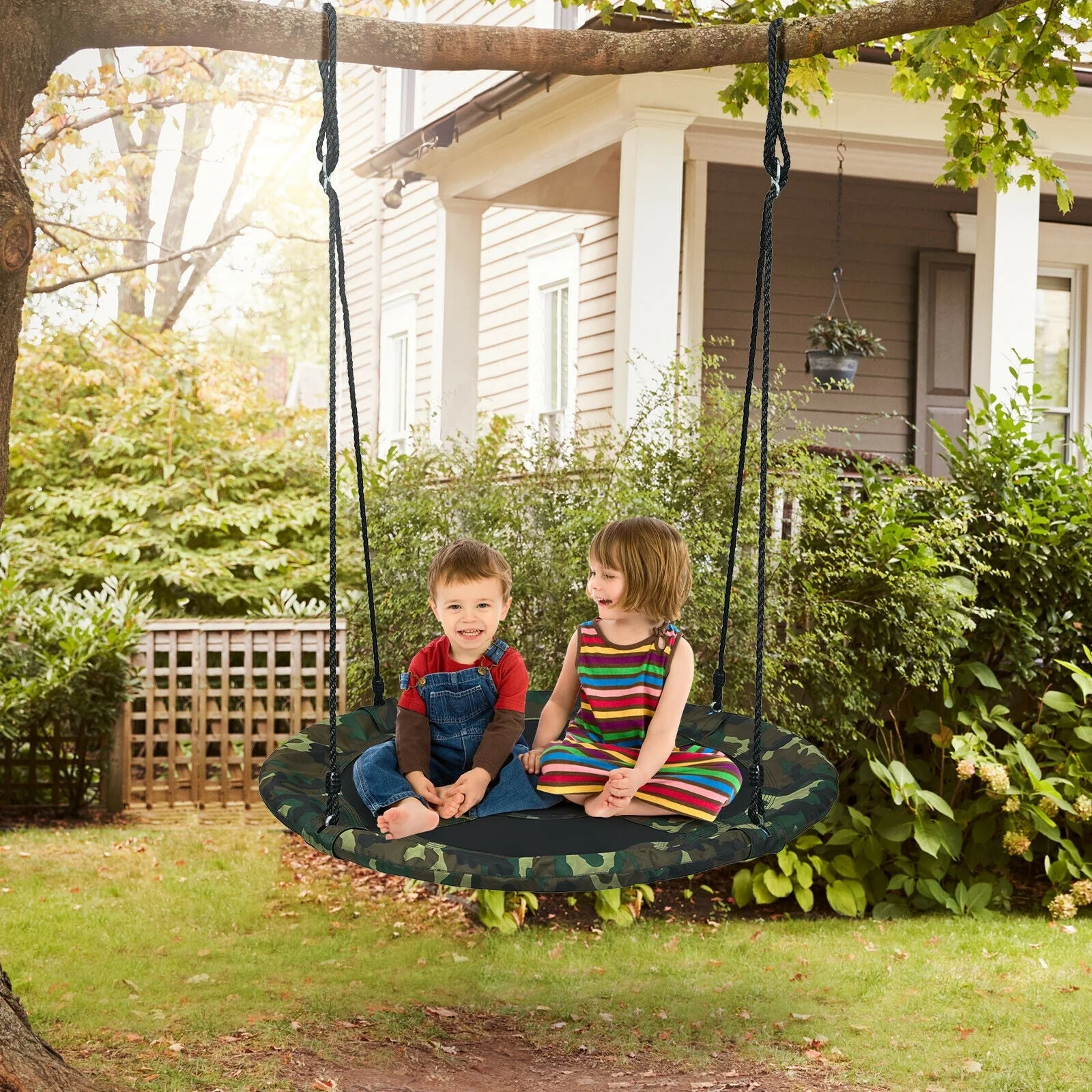40 Inch Flying Saucer Tree Swing Outdoor Play Set with Adjustable Ropes Gift for Kids - Image 2