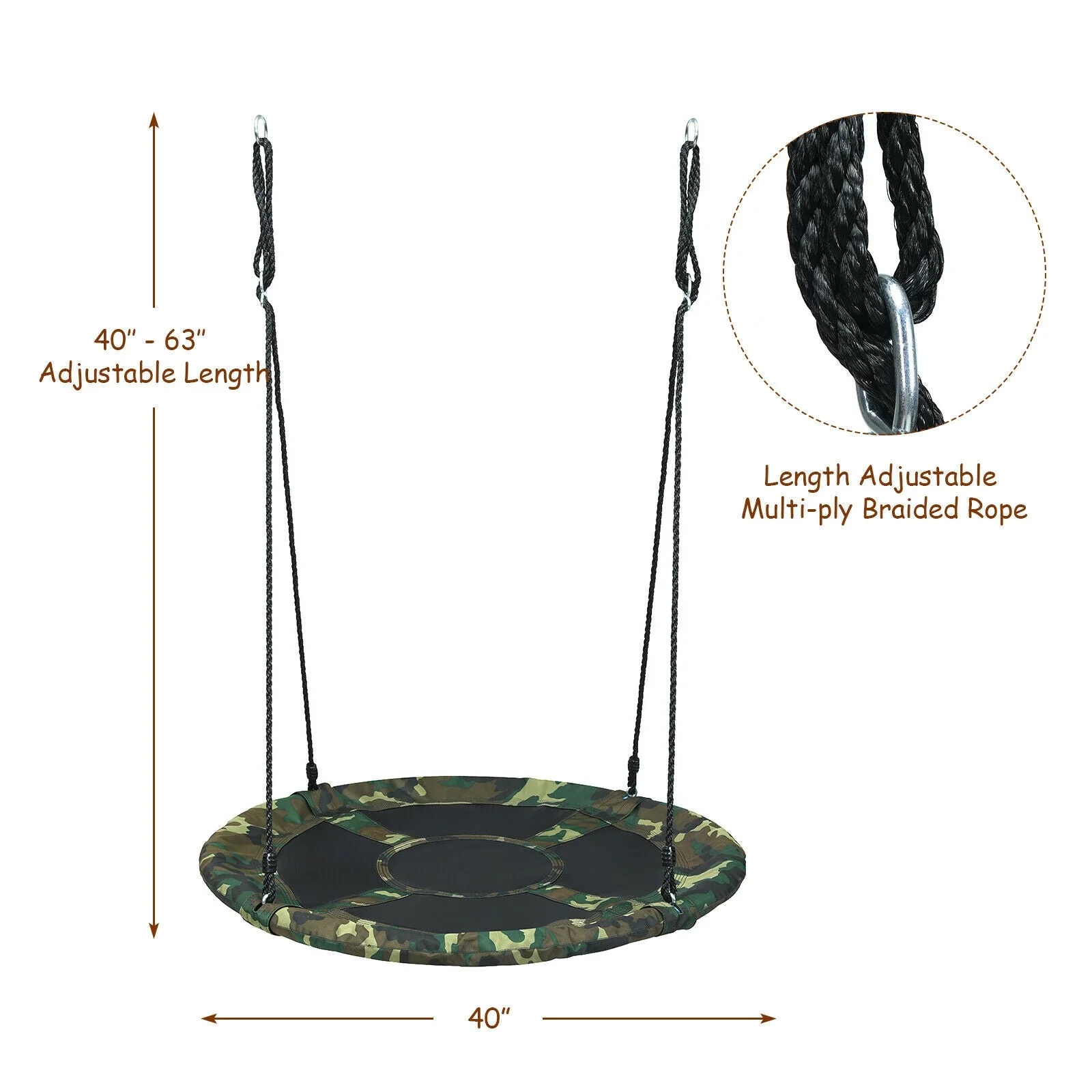 40 Inch Flying Saucer Tree Swing Outdoor Play Set with Adjustable Ropes Gift for Kids - Image 5