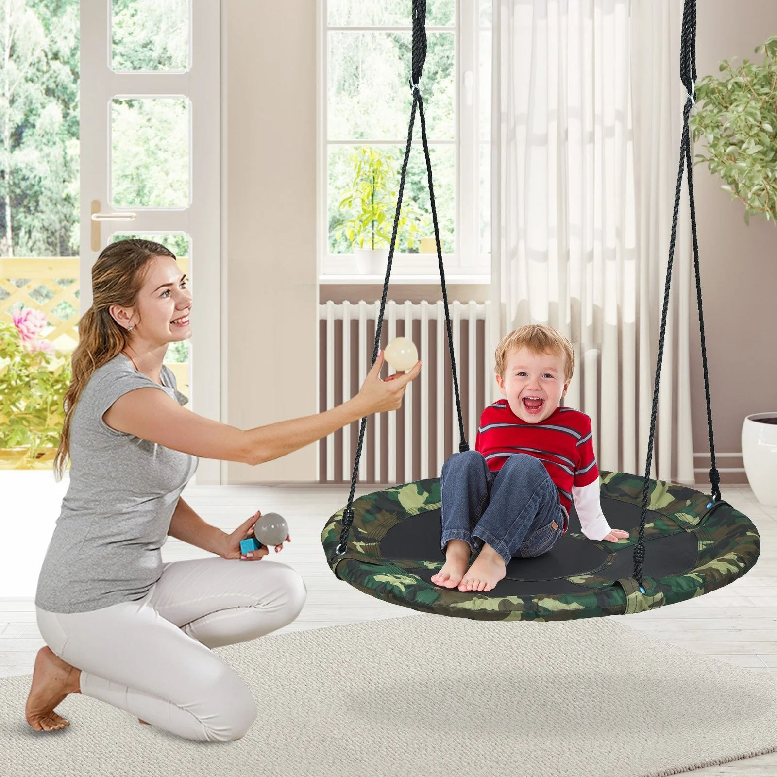40 Inch Flying Saucer Tree Swing Outdoor Play Set with Adjustable Ropes Gift for Kids - Image 6