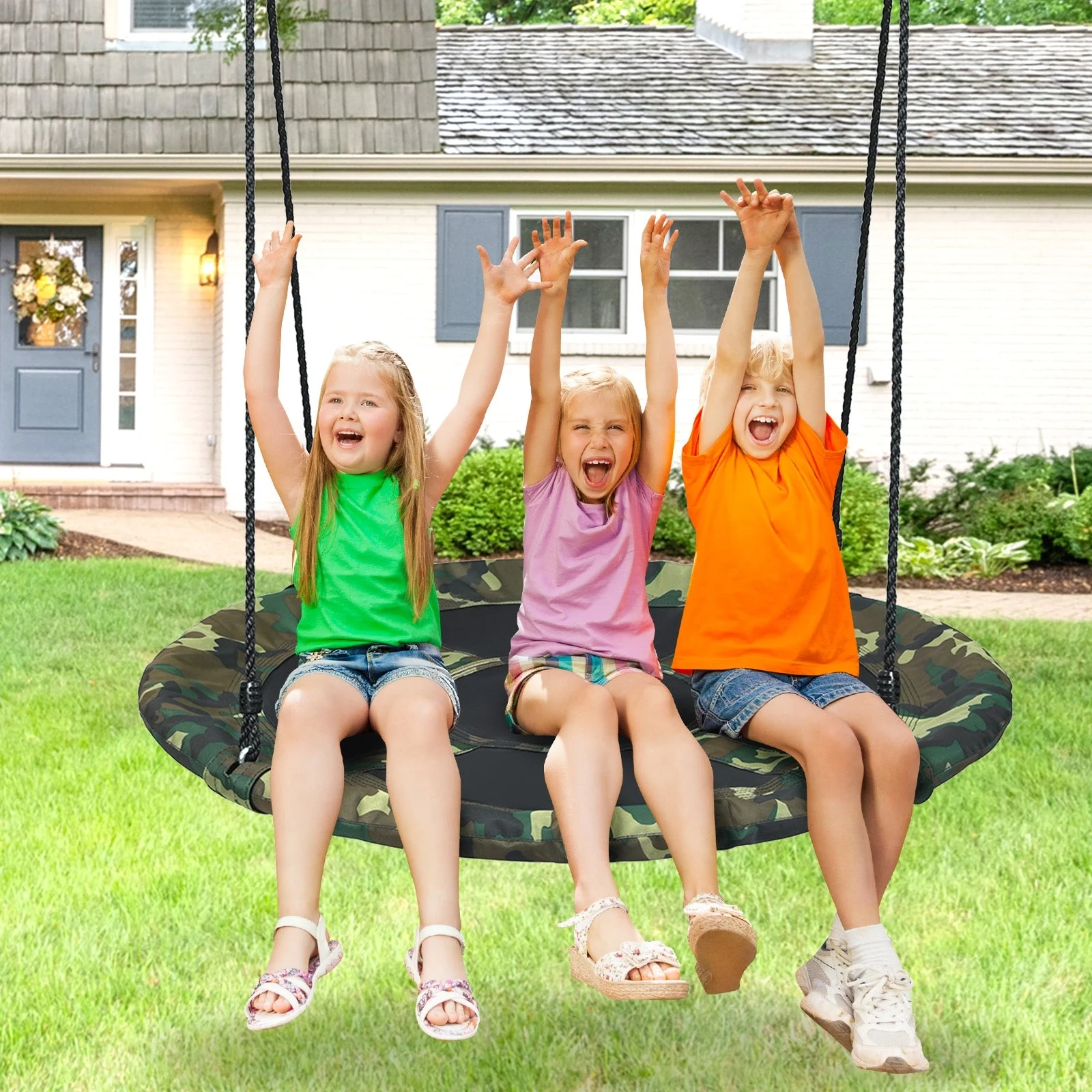 40 Inch Flying Saucer Tree Swing Outdoor Play Set with Adjustable Ropes Gift for Kids - Image 7