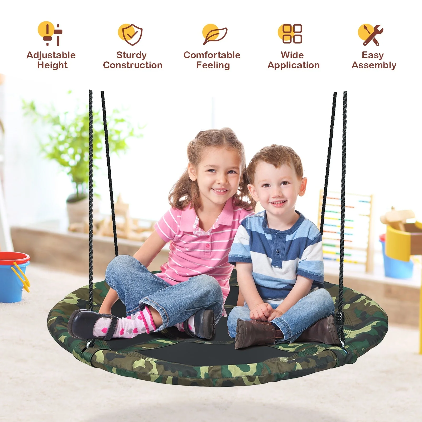 40 Inch Flying Saucer Tree Swing Outdoor Play Set with Adjustable Ropes Gift for Kids - Image 8