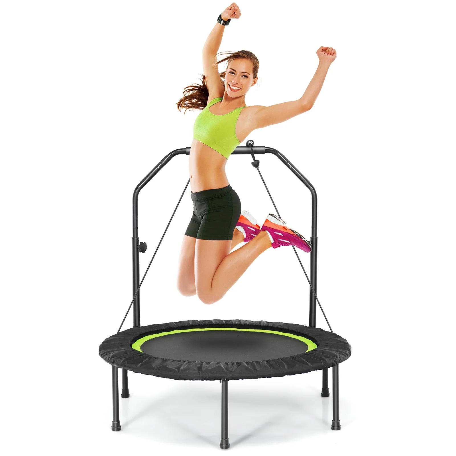 40 Inch Foldable Fitness Rebounder with Resistance Bands Adjustable Home-Green - Image 2