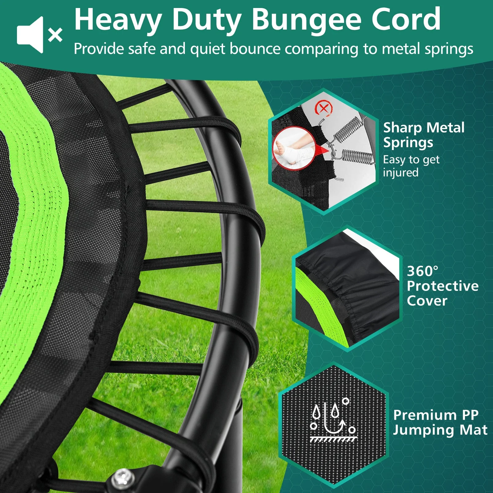 40 Inch Foldable Fitness Rebounder with Resistance Bands Adjustable Home-Green - Image 5