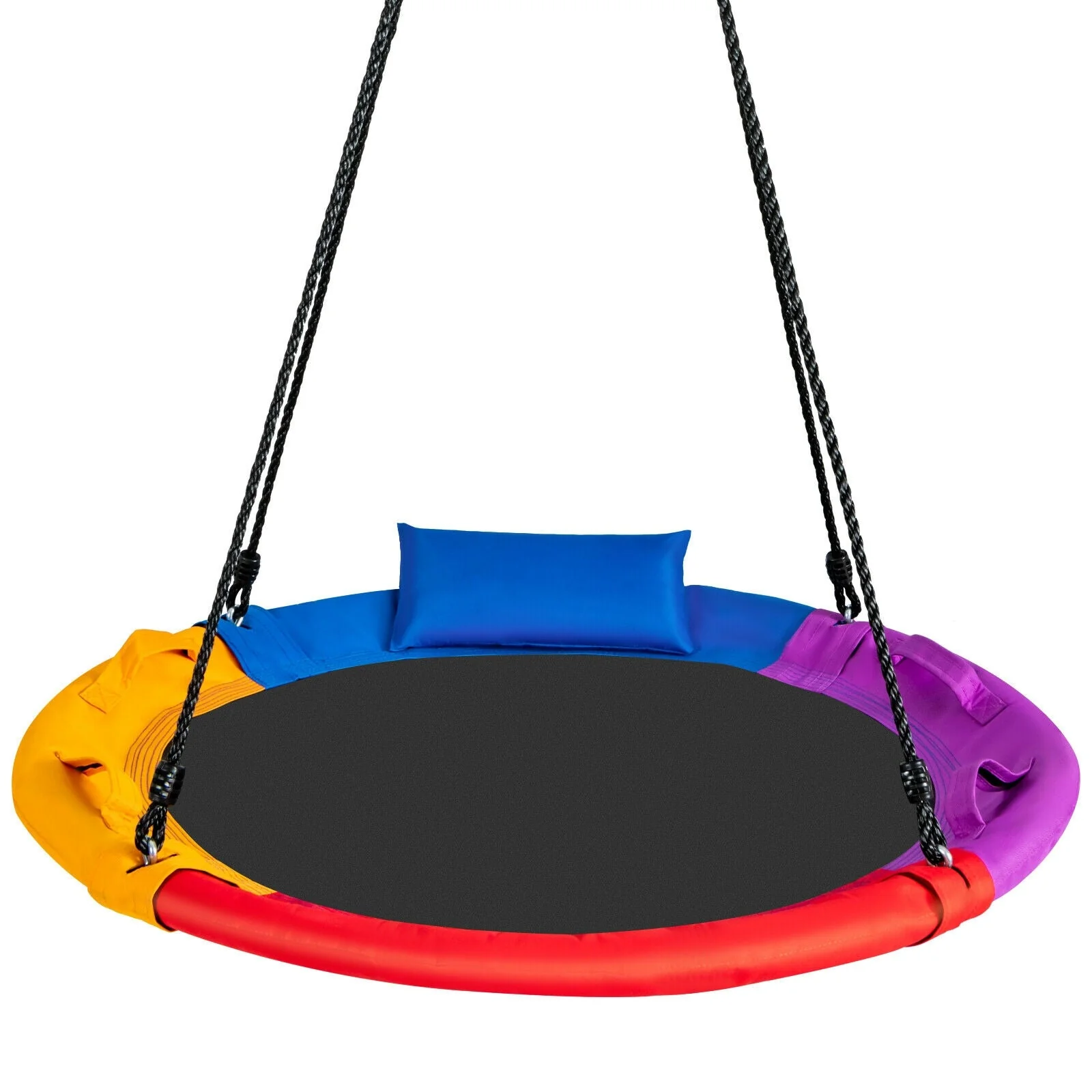 40 inch Saucer Tree Outdoor Round Platform Swing with Pillow and Handle-Multicolor - Image 3