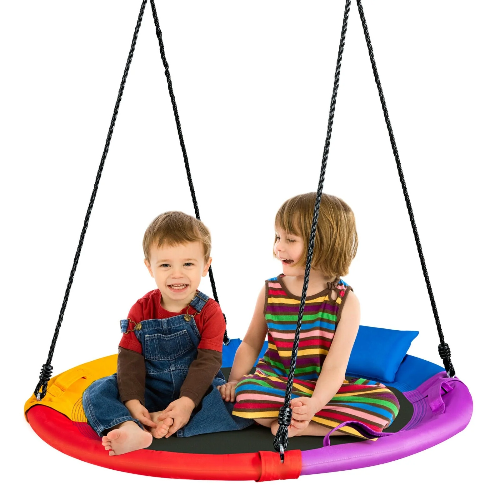 40 inch Saucer Tree Outdoor Round Platform Swing with Pillow and Handle-Multicolor - Image 4