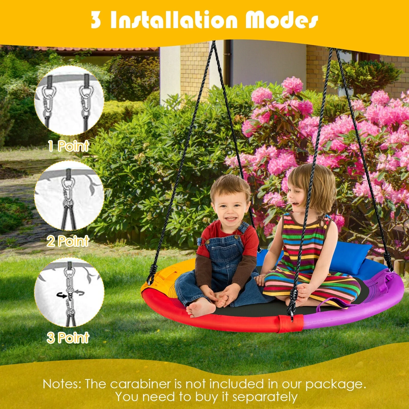 40 inch Saucer Tree Outdoor Round Platform Swing with Pillow and Handle-Multicolor - Image 7
