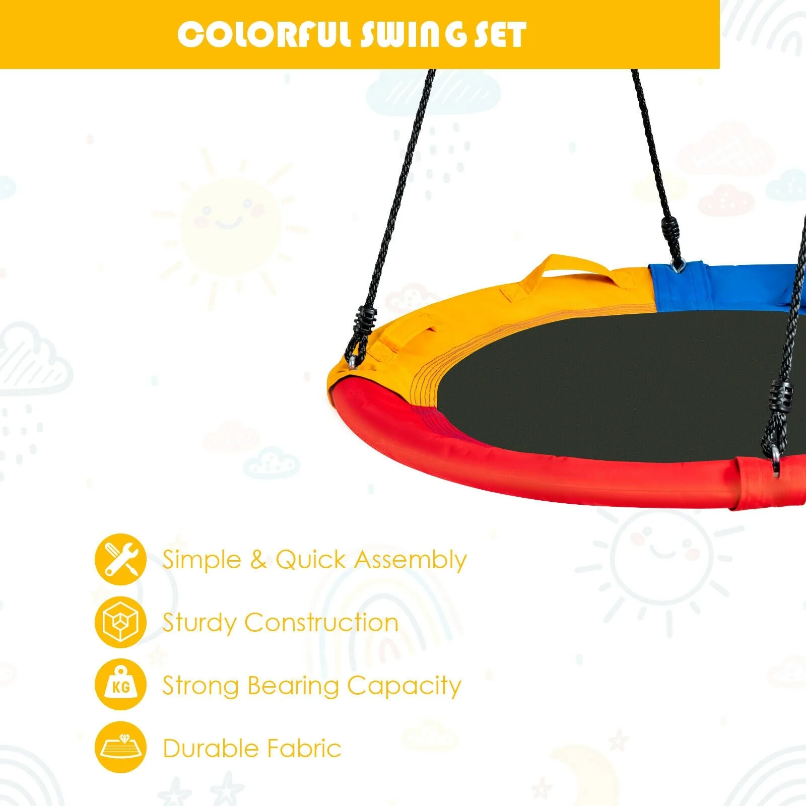 40 inch Saucer Tree Outdoor Round Platform Swing with Pillow and Handle-Multicolor - Image 8