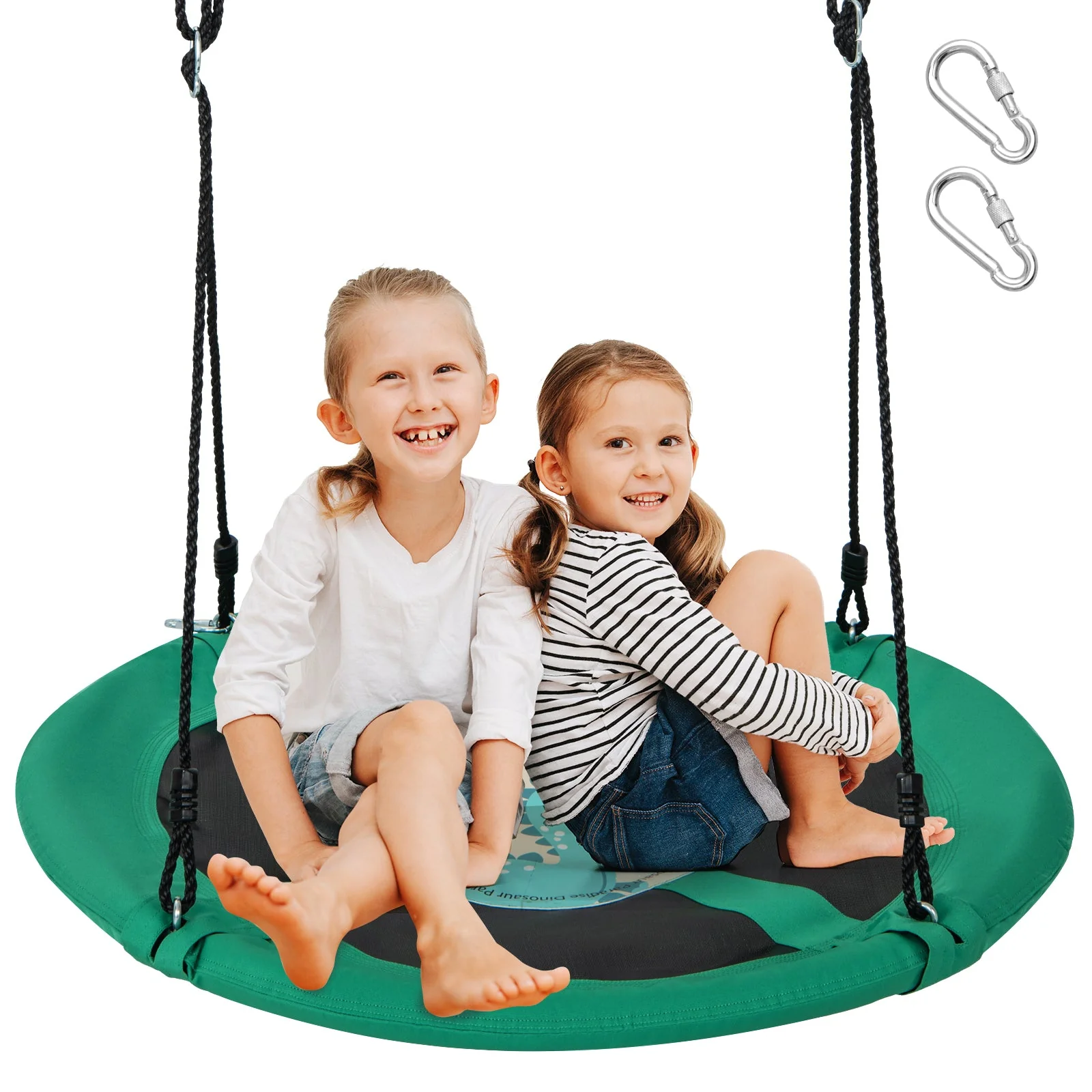 40 Inches Saucer Tree Swing Round with Adjustable Ropes and Carabiners-Green - Image 3